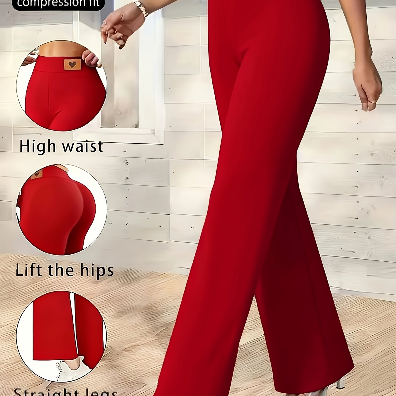 TEMU Plus Size Women's And Hip-lifting, High-waisted, Casual, Straight-leg, Solid Color Women's Trousers