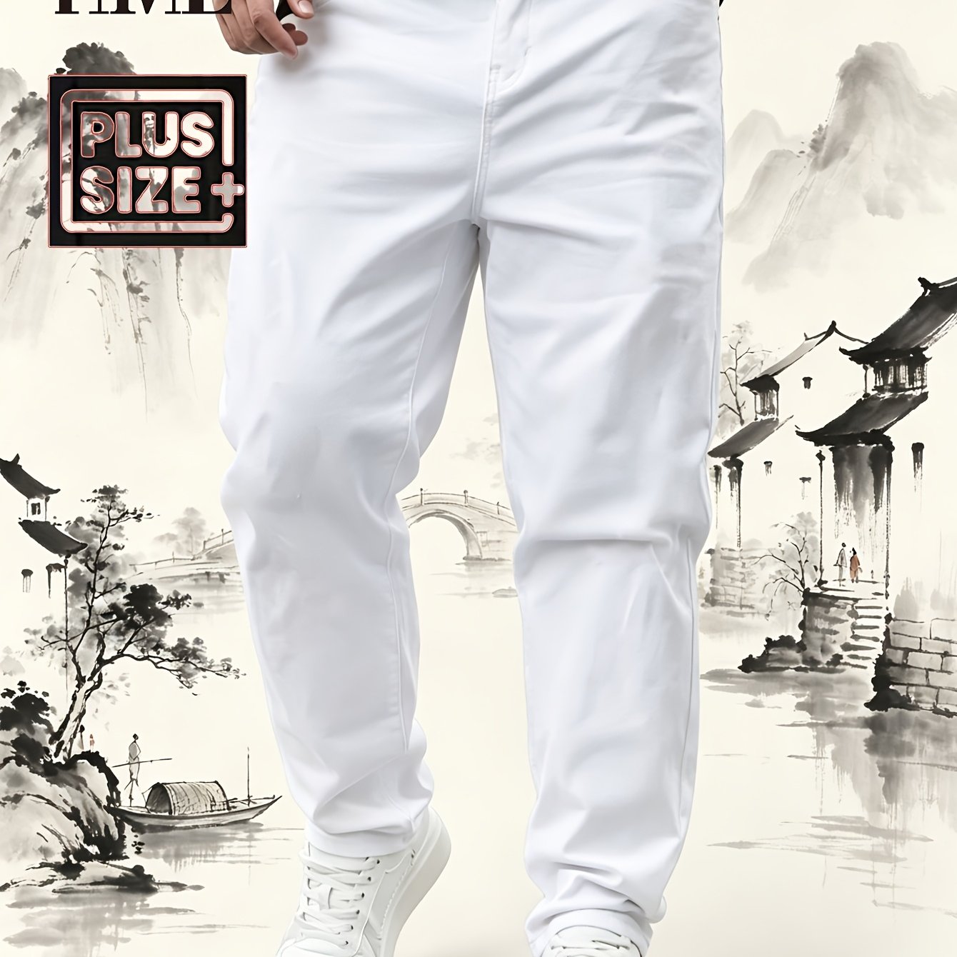 Image of Hme Plus Size Men' Straight-leg Jeans, Solid Color Denim Pants, Loose And , Non-tight Casual Pants, Wear-resistant And Fade-resistant, Suitable For Everyday And Outing Street Style Pants, Plus Size