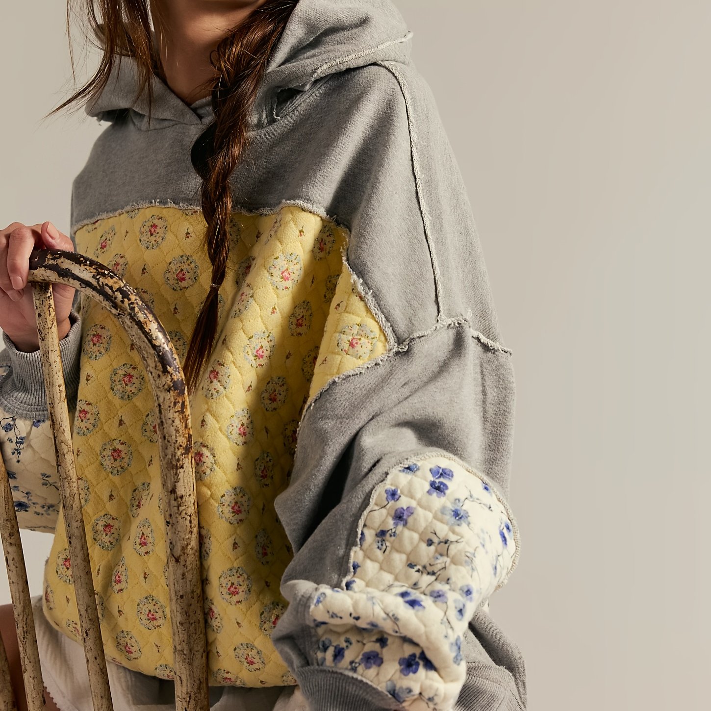 Long-sleeve Floral Print Hoodies For Women, Featuring Quilted , Perfect For Streetwear