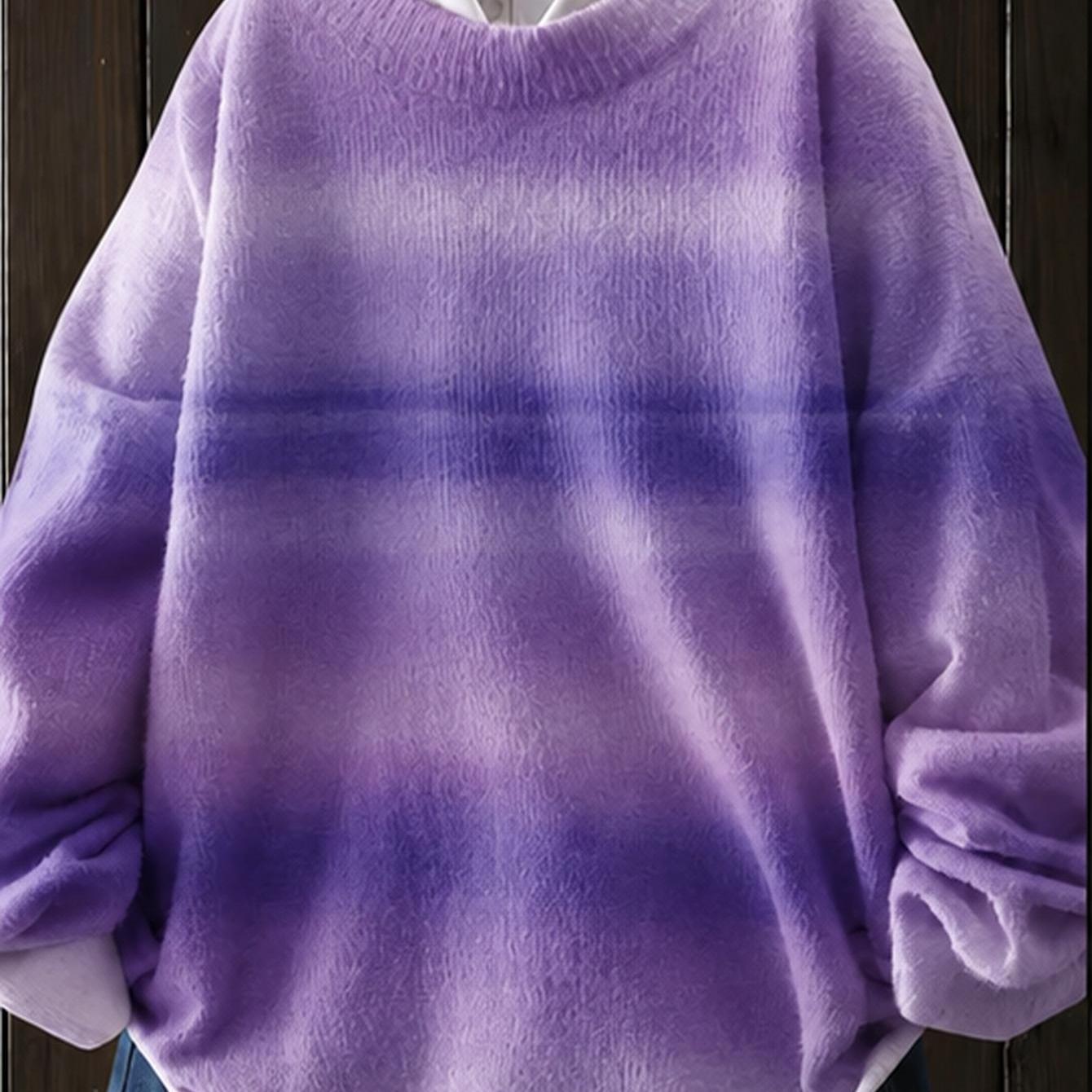 TEMU Plus Size, Women's Sweater Fashion New Stylish Versatile Long Sleeve Women's Top Soft Purple Ombre Sweater For Women, Pullover Retro Full-body