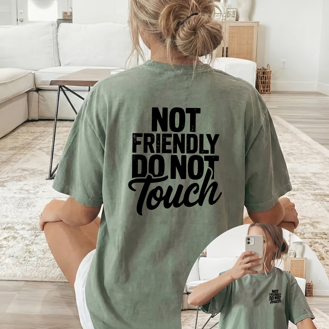 TEMU Women's Oversized "not Friendly " T-shirt - Double-sided Print Short Sleeve Crew Neck Top With Lettering, Loose Fit Casual Blouse Style Shirt