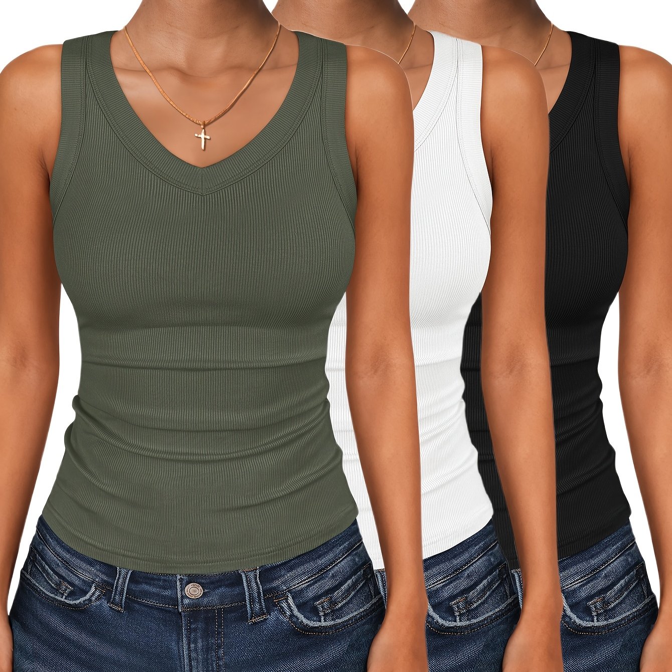 TEMU Ensemble pièces pour femme - Débardeur confortable à col en V - Haut et - Gilet manches décontracté et tendance