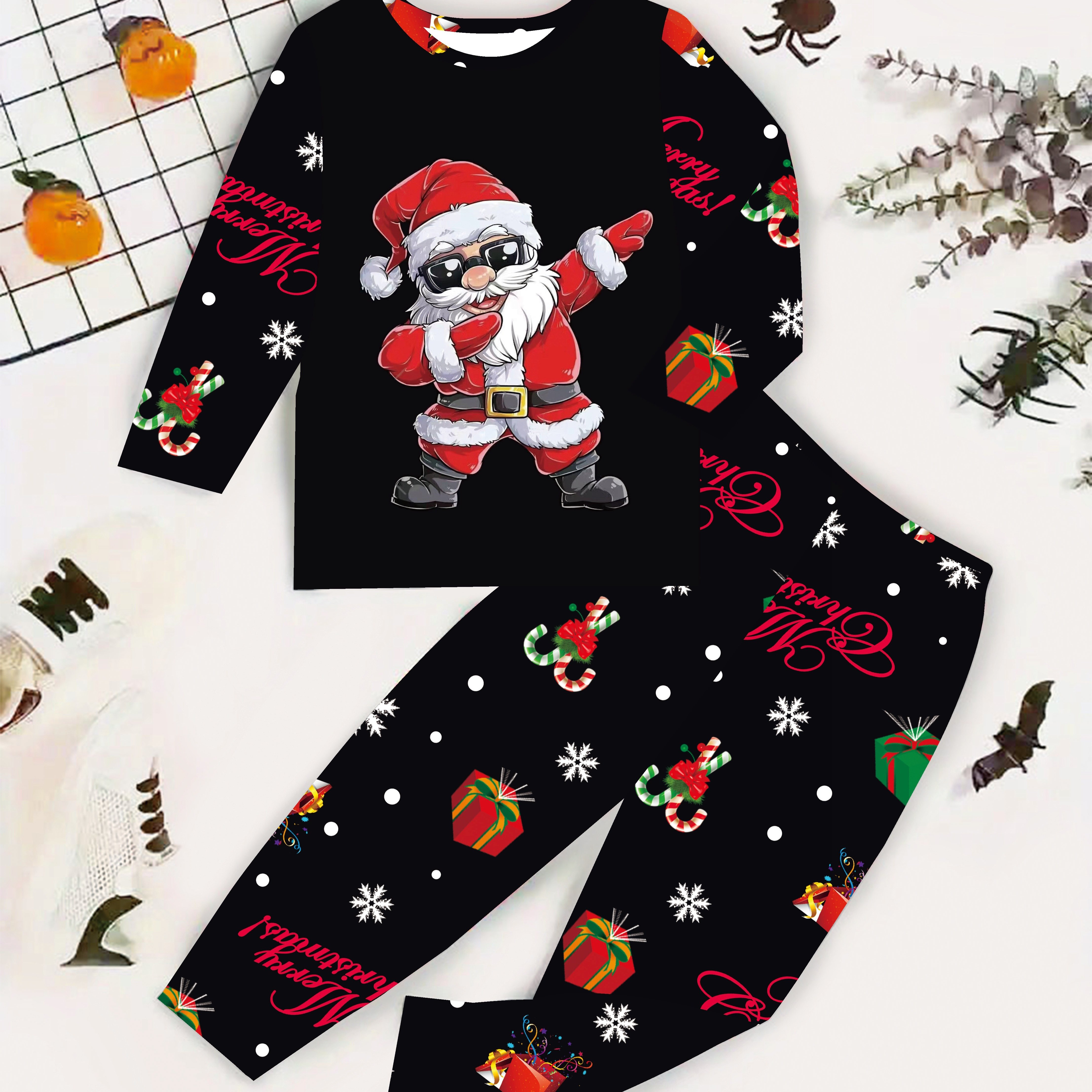 Long-sleeve Set Featuring Santa Claus And Christmas Gift Patterns