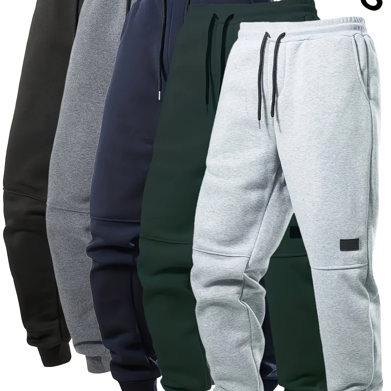 5pcs Men's Fleece Lined Solid Jogger Sweatpants With Drawstring, Casual Warm Sporty Trousers As Gift