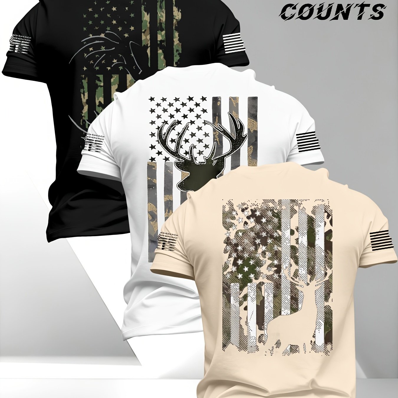 [Summer] 3-Pc Men'S Short-Sleeve T-Shirts, America...