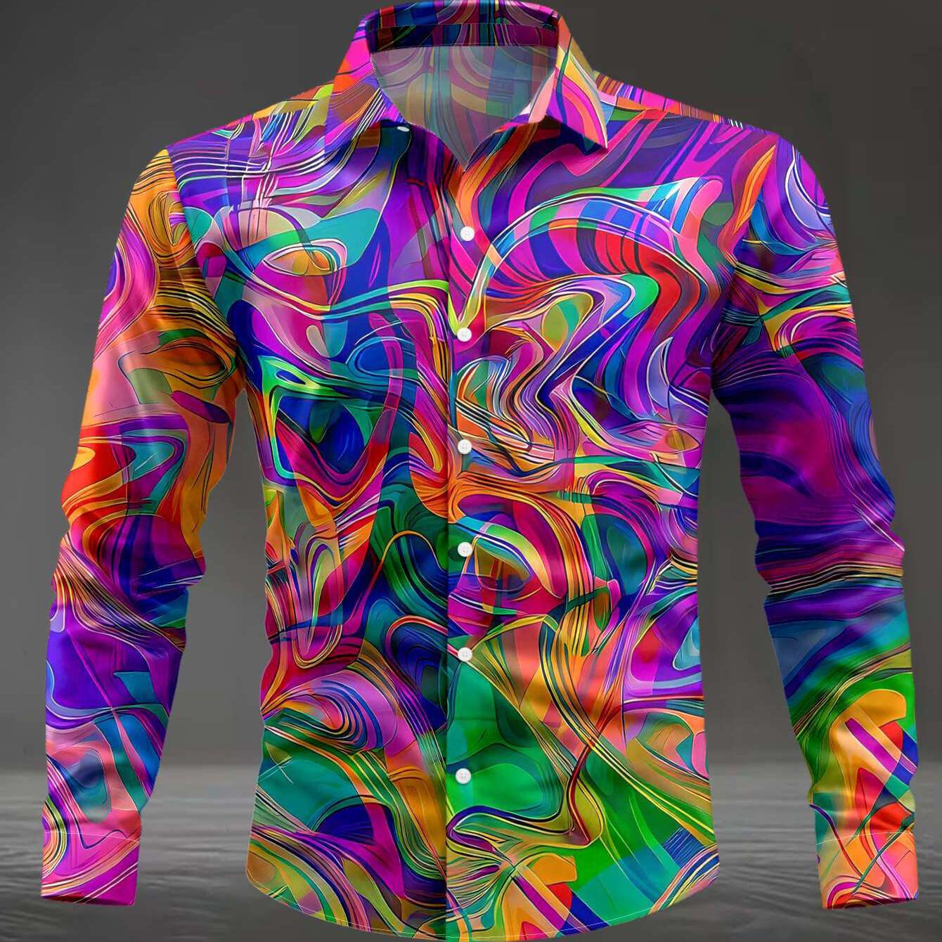 TEMU Men's Long-sleeve Shirt Features A Colorful Pattern That A Mesmerizing Visual Illusion. It's A Versatile Casual Top Suitable For Commuting,