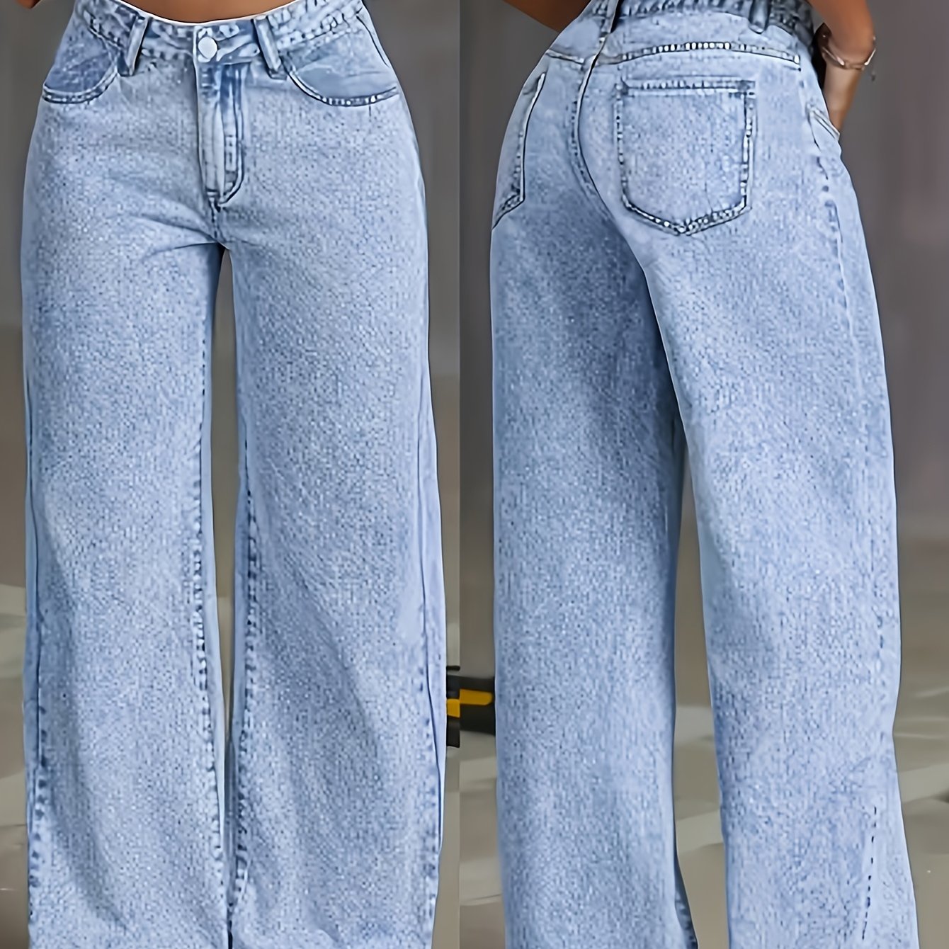 TEMU Fashionable Straight-leg Jeans For Women That Offer A Relaxed And Comfortable Wide-leg Design; Light -washed Jeans Come With Pockets And Are