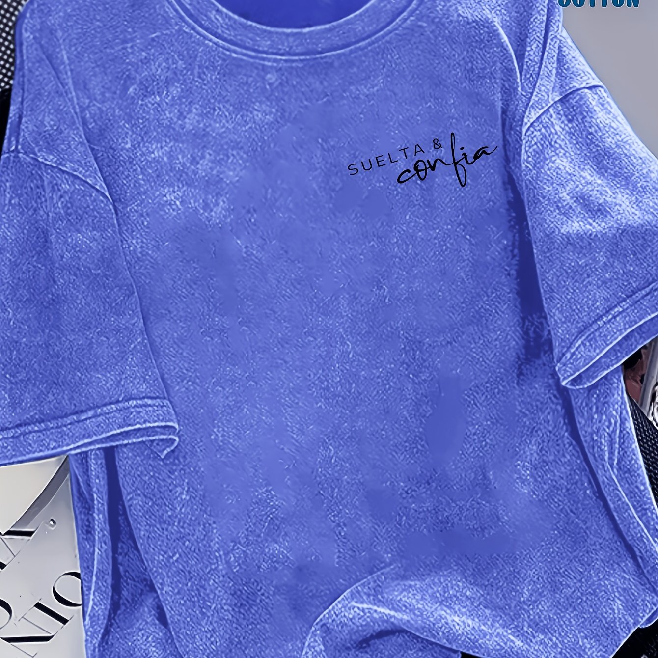 Image of Women's Washed T-shirt, Women's Vintage Washed T-shirt In Soft, Lightweight And Durable For Casual Wear At Home , Relaxed Fit With Text Print, , Women's