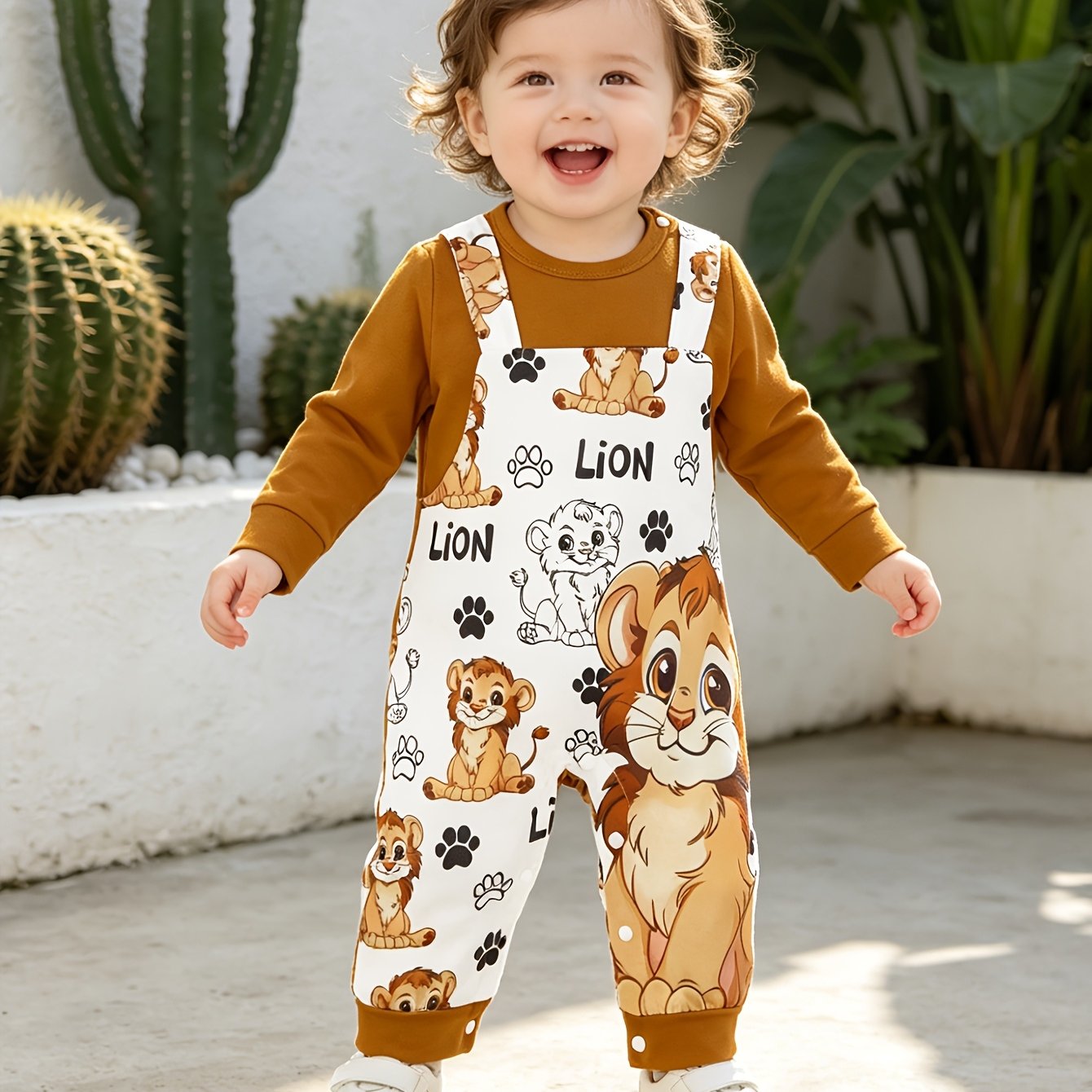 Image of Cartoon Lion Baby Spring Autumn Winter Fake Suspenders Romper Outerwear Children's Clothing, Perfect For Outdoor,boys And Girls Clothes