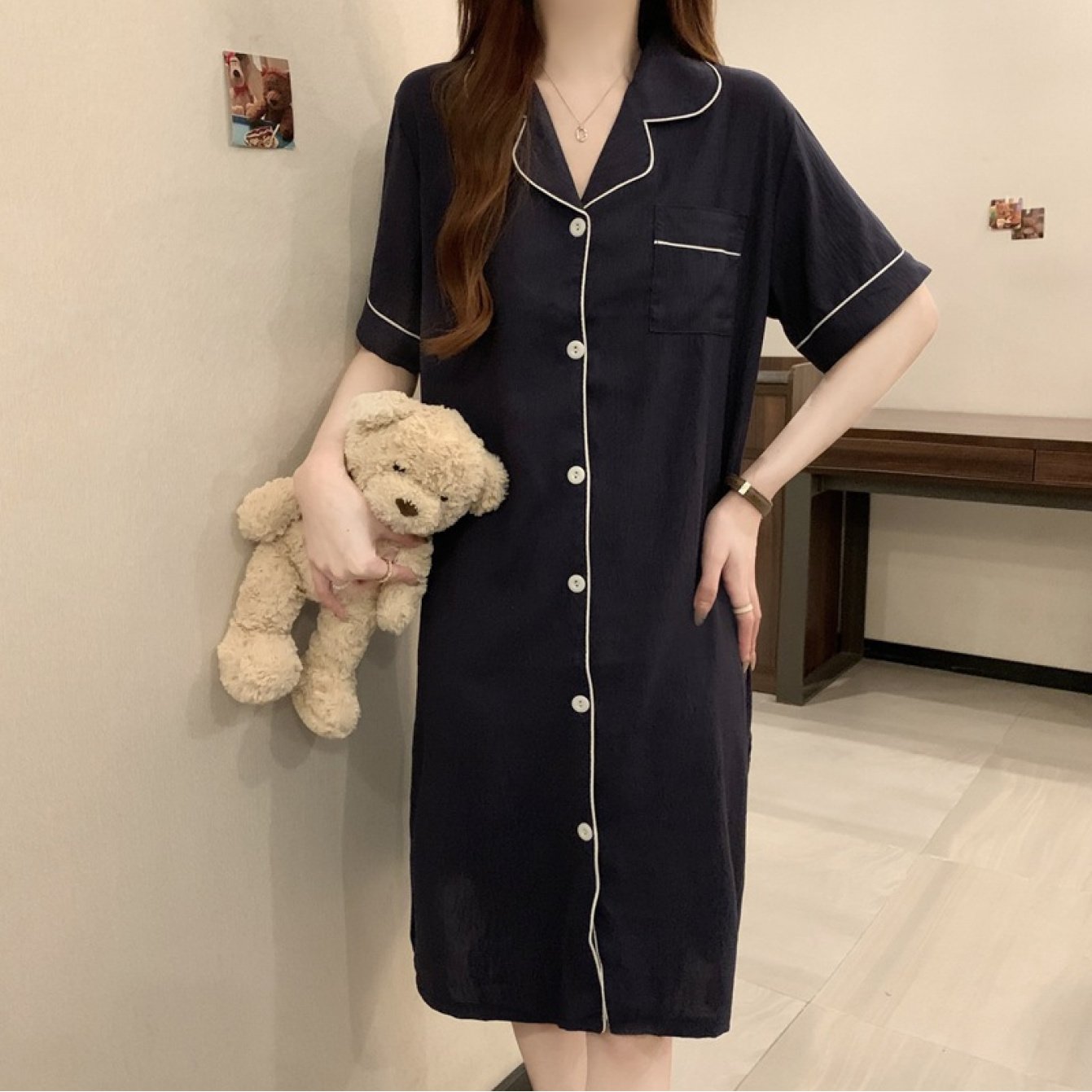 TEMU レディース 無地シャツ ナイトガウン 夏 半袖 ルーズ セクシー パジャマドレス ソフトで通気性の良いラウンジウェア ナイトウェア カジュアルホームウェア