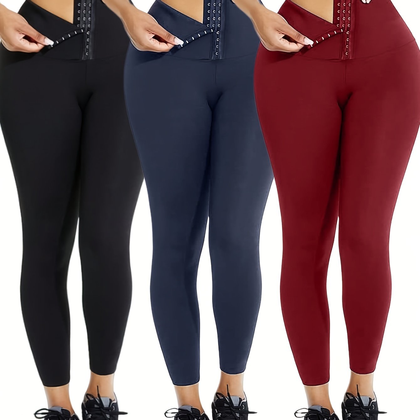3pcs Double- Shapewear High-waisted -lifting Women's Training Leggings. Tummy Control, Body Shaping