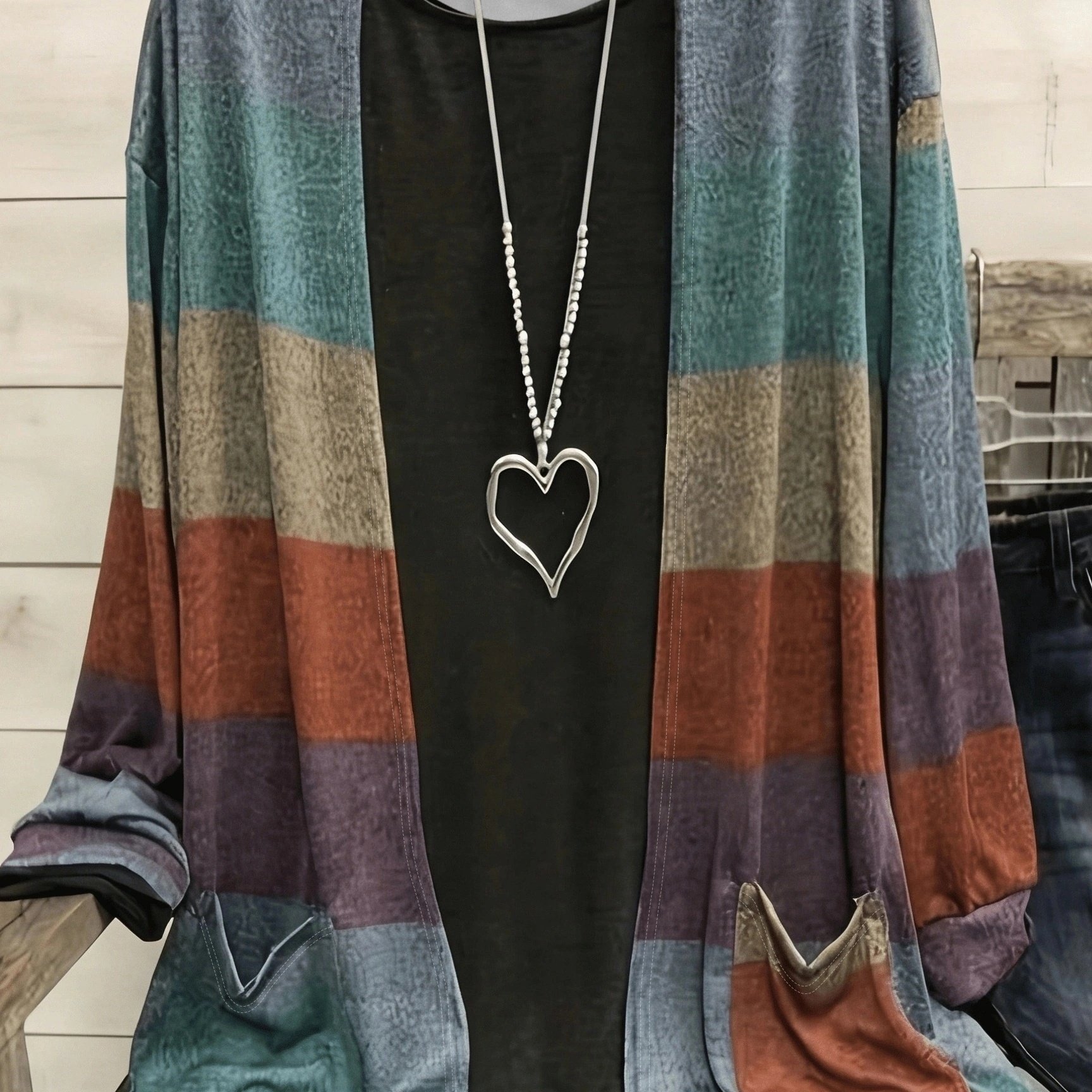 TEMU Cardigan grande taille pour femmes, décontracté, à rayures et de couleurs, manches longues, avec poches