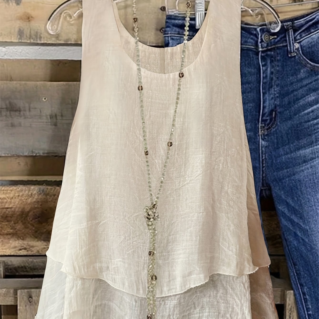 Solid Color Ruffle Trim Women's Tank Top
