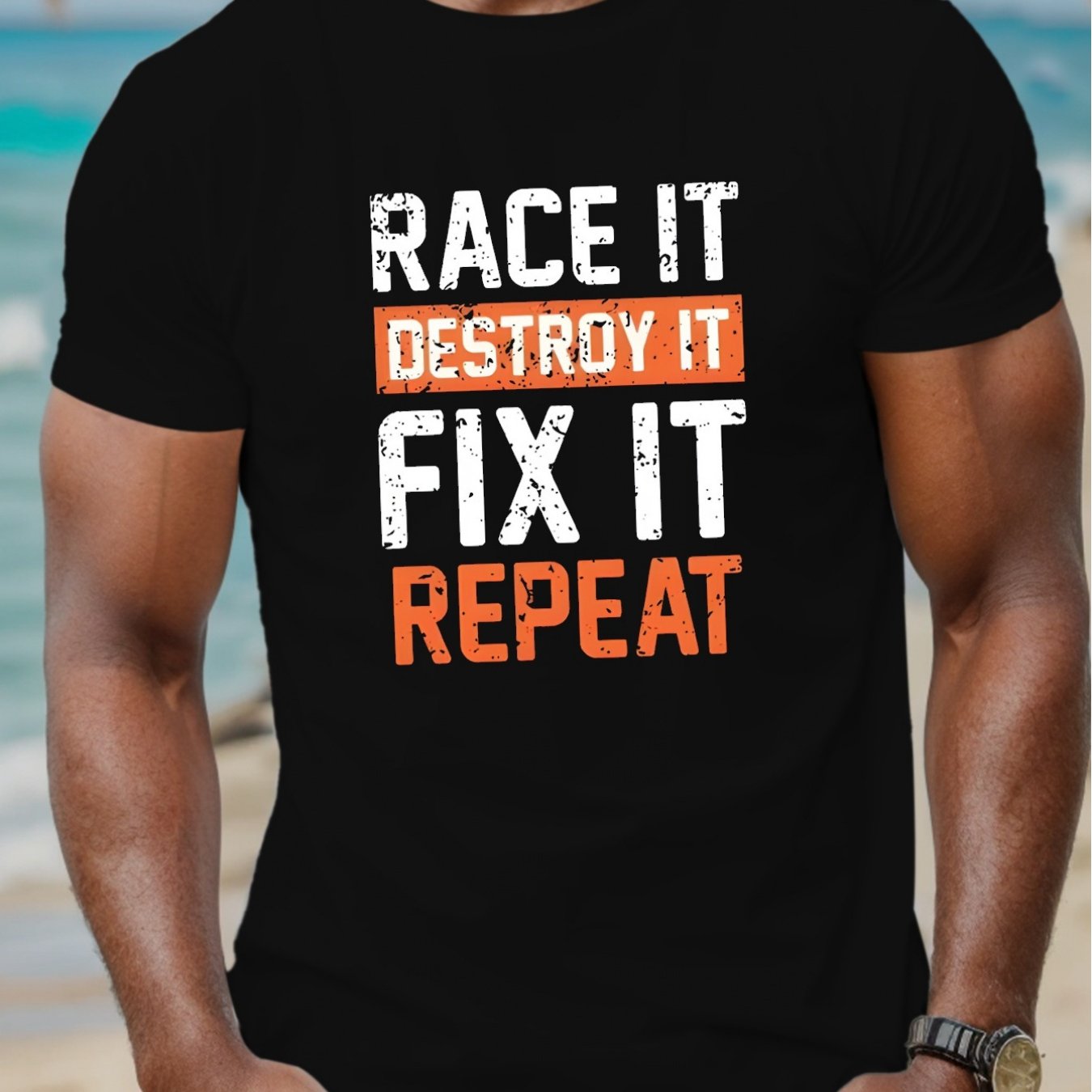 TEMU Men's Regular Fit Round Neck Short Sleeve T-shirt For Spring And , Featuring A Stylish Design With ', It, Fix It, Repeat'
