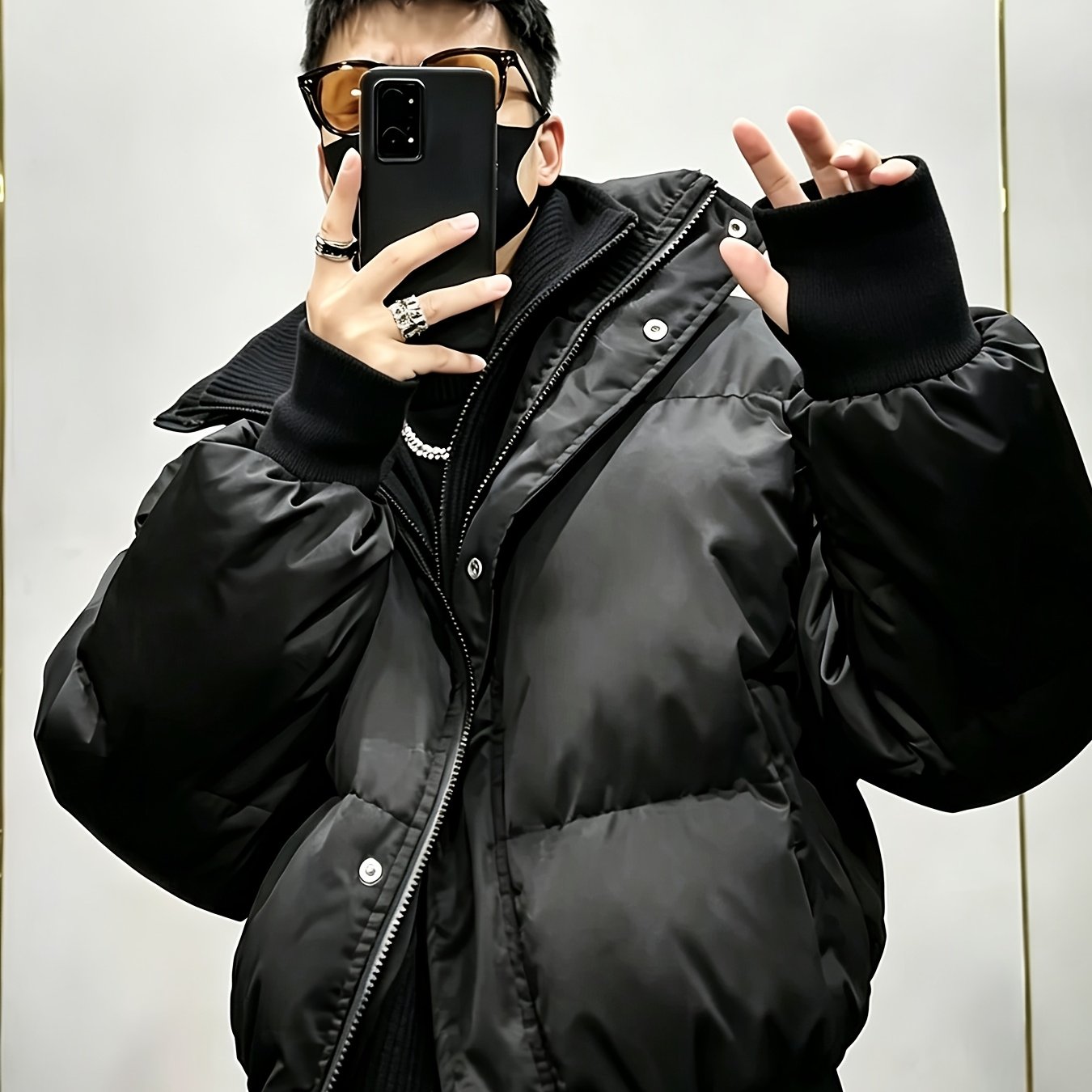 TEMU New Padded Coat For Autumn/winter, Thickened And Warm Padded Coat, Men's Loose Bread Jacket Style, 2-in-1 Look Stand Collar Padded Coat