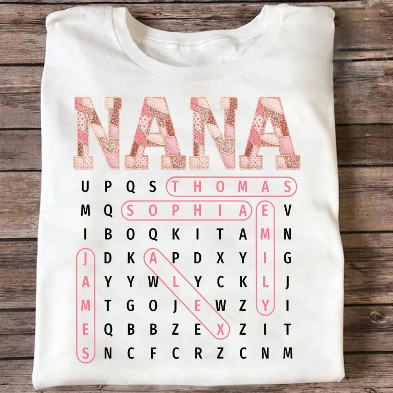 TEMU Vintage Quilted Pattern Grandma Custom Grandkids Names Puzzle - Personalized Shirt - Gift For Grandma