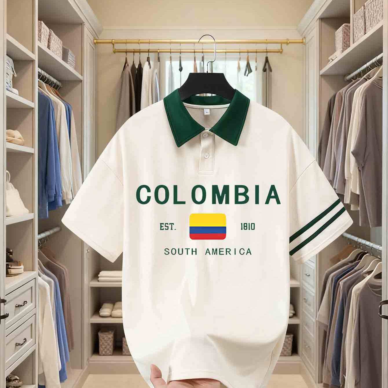 TEMU Camiseta de Manga Corta con Estampado de de Colombia para Hombres, Moda Casual y , Estilo Sudamericano, Transpirable, Cómoda y Versátil, Nueva