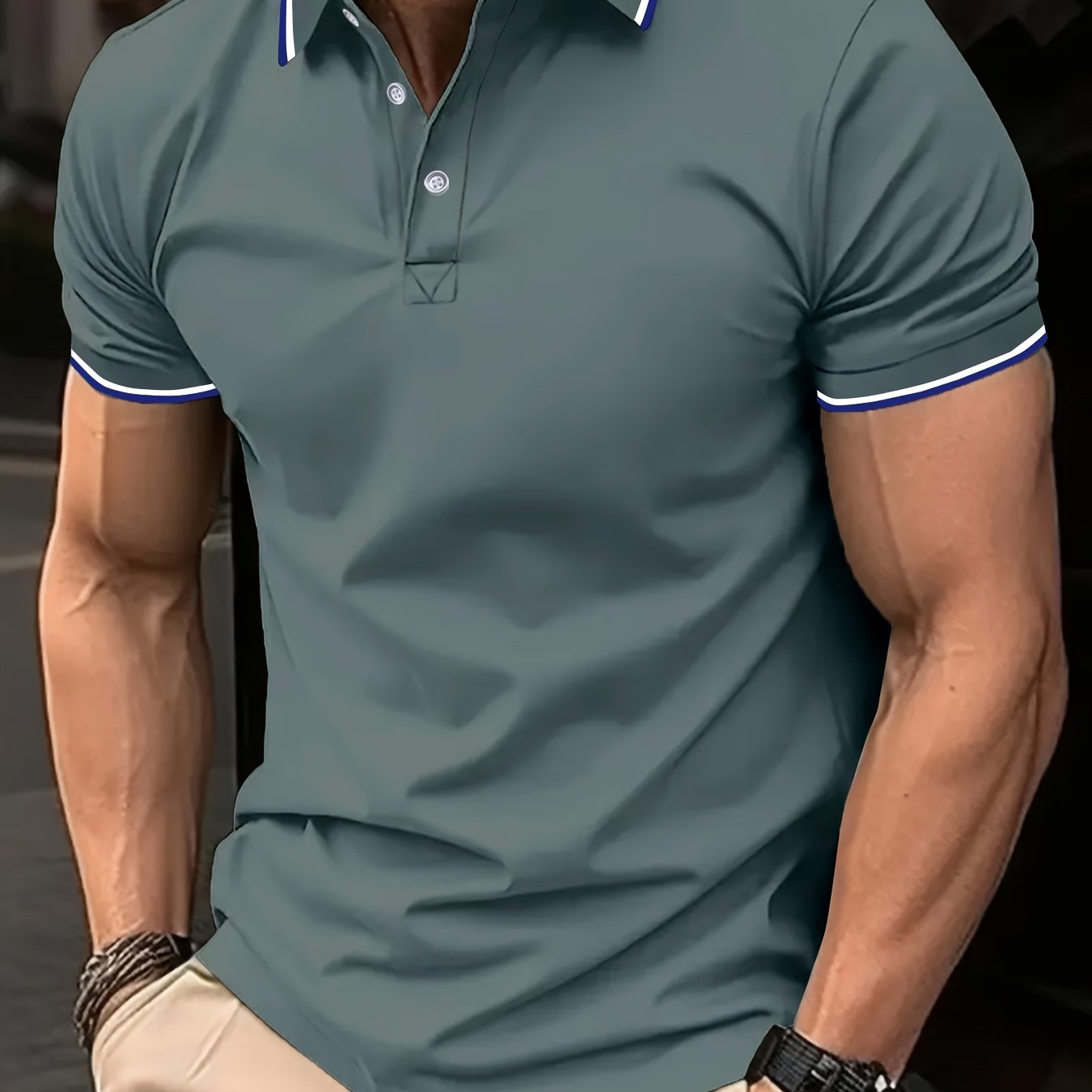 Image of Summer 's Comfortable Shirt, Classic Button-up Collar Top, Outdoor Casual Solid Color Golf Shirt, Suitable For Casual Business Wear, Daily Matching, Vacation Leisure