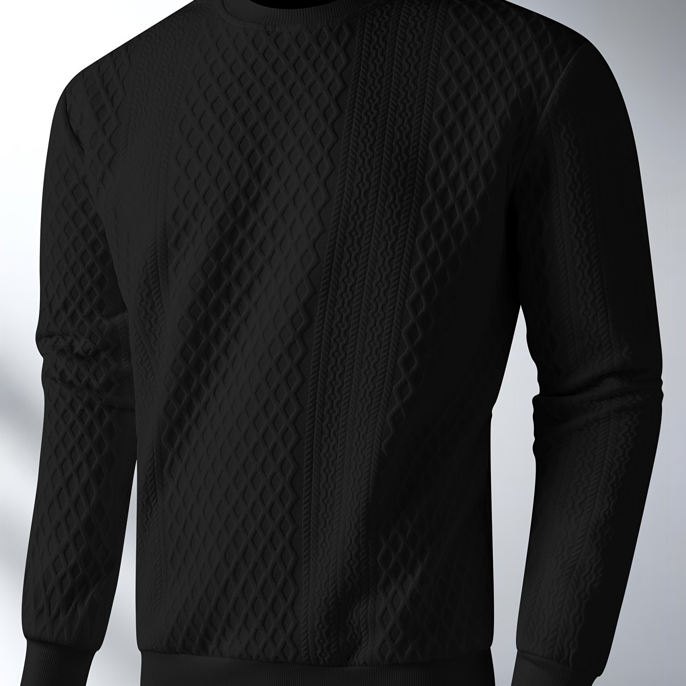 Image of Men's Fashion Pullover And Sweatshirt, Men's Crew Neck Textured Sweatshirt, Minimalist Basic Long Sleeve T-shirt, Sport Sweatshirt, Men's Casual Wear With Hem