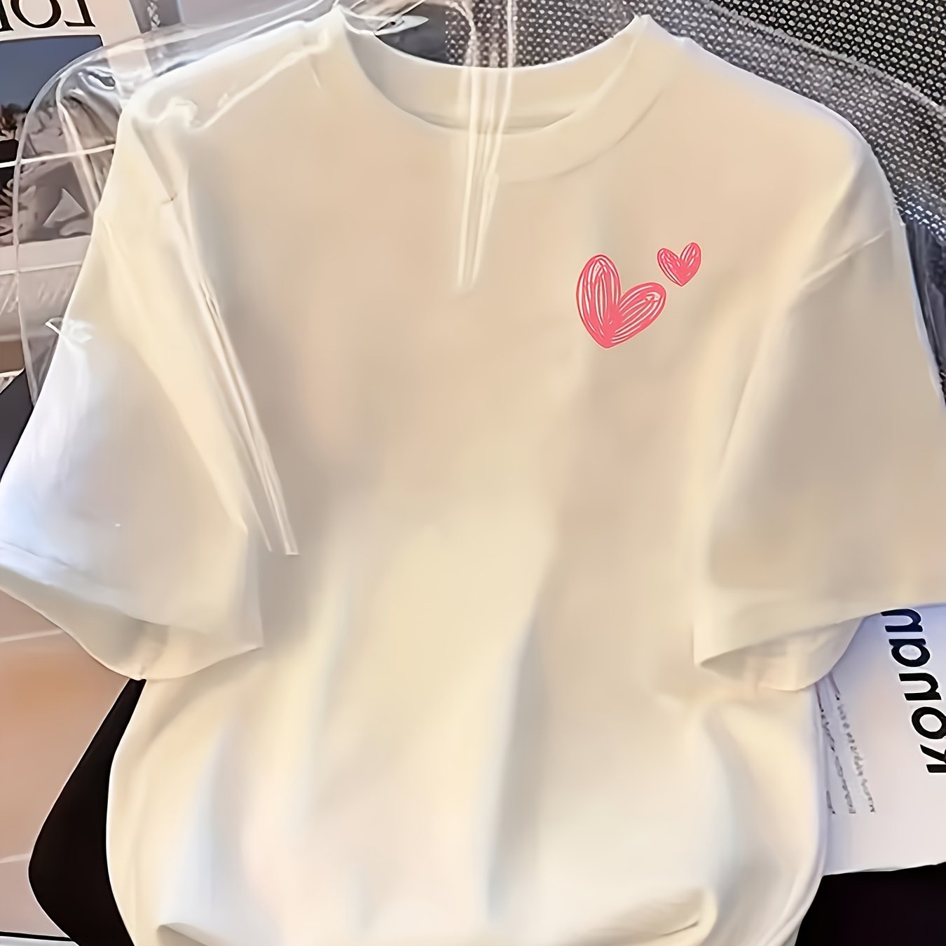 TEMU Casual Crew Neck Top With A Short Sleeve And A Pink For Women