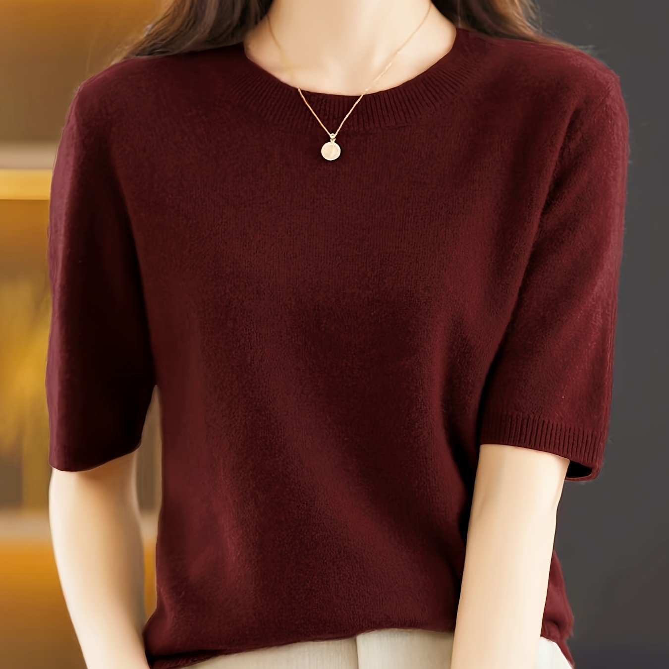 TEMU Fine- Women's Short-sleeve Pullover Round-neck Half-sleeve Short Base Layer Shirt