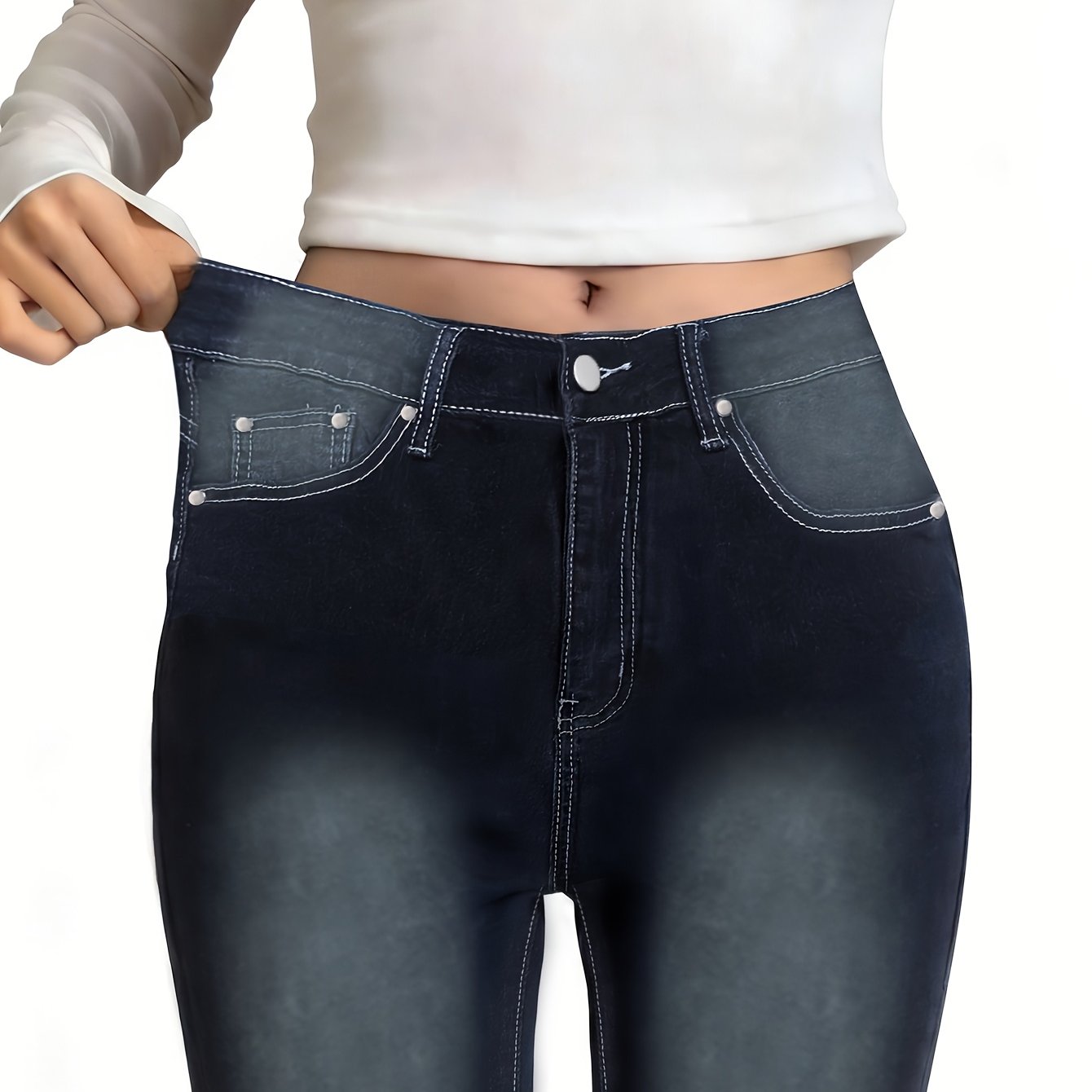 Image of Women&;s High-waist Skinny Jeans | Stretch Denim | | With Pockets | Machine Washable | Versatile | & Style, | Stylish Denim | Functional Pockets