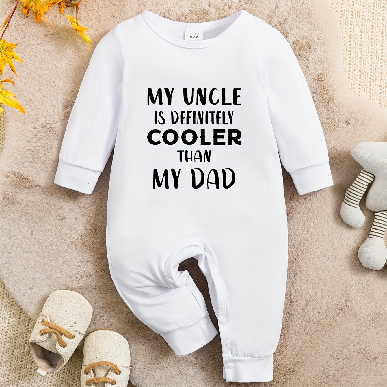 TEMU Is Cooler Than My Dad Letter Print, Round Neck Long Sleeve Baby Onesie, Outdoor Activities., Outdoor