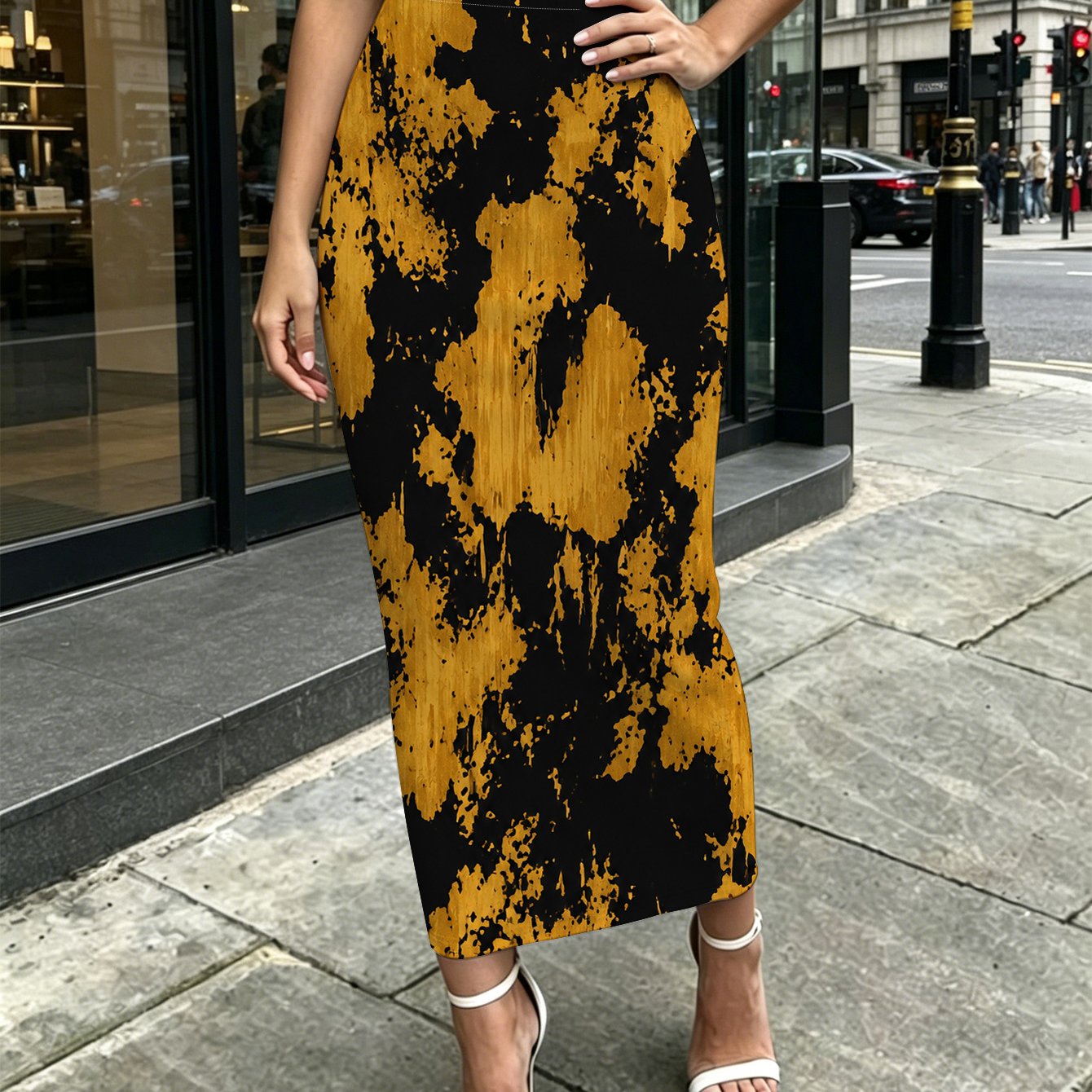 TEMU Abstract Grunge Womens Printed Mid Length Hip Hugging Skirt Travel Outdoor Party Casual Wear