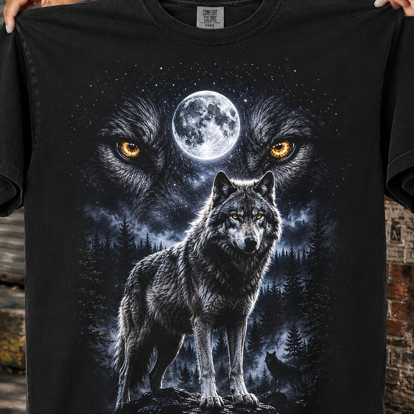 Image of Moon Wolf Halftone Wolf Wildlife Old School Graphic Mystical Night Gift For Wildlife Fans Men 180g Cotton Short Sleeve Crew Neck T Shirt To 3xl