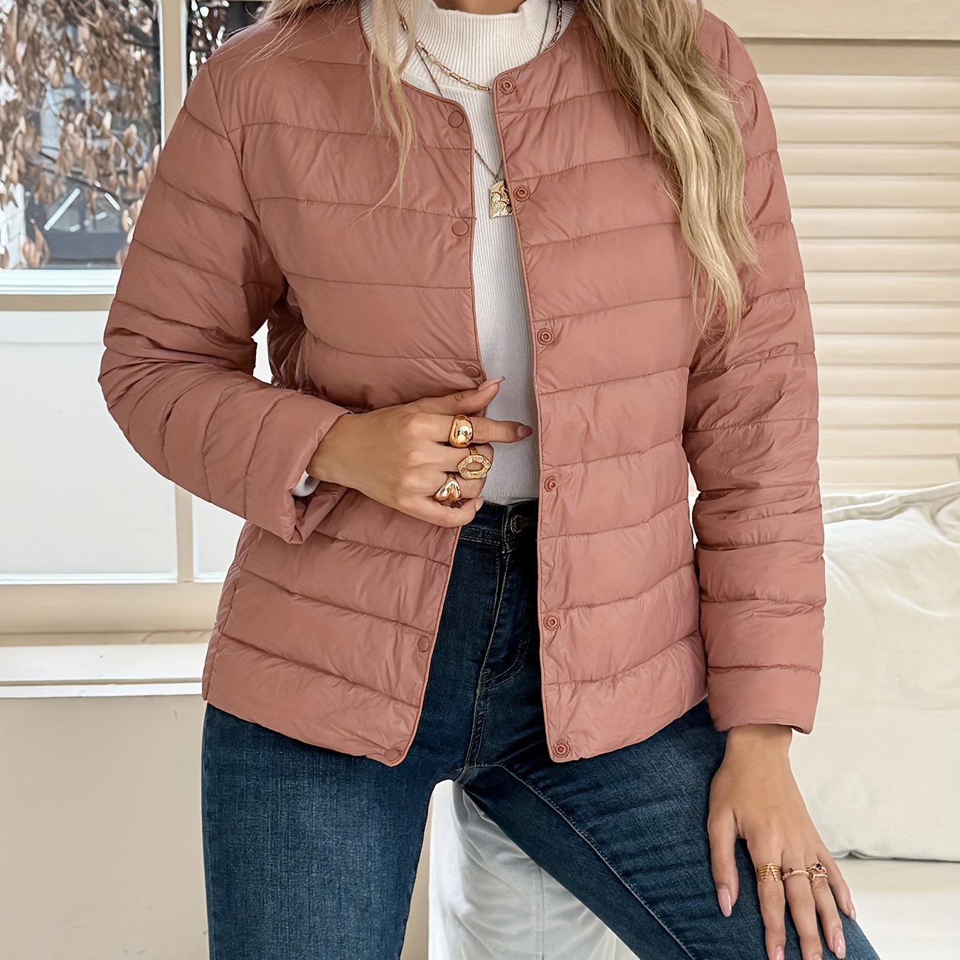 TEMU Collarless Down Jacket For Women, Round Neck Inner Wear, Thin Base Layer, Thin Down Liner