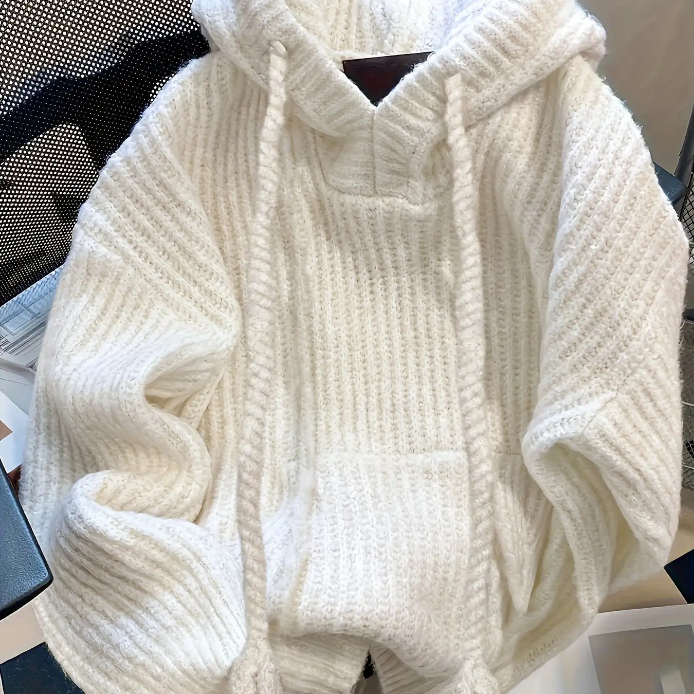 TEMU Women's Hooded Longline Sweater | Ribbed Pullover, Casual Warm Coat For Winter & Spring Autumn, Solid Color, Pocket, Brand: Scacto
