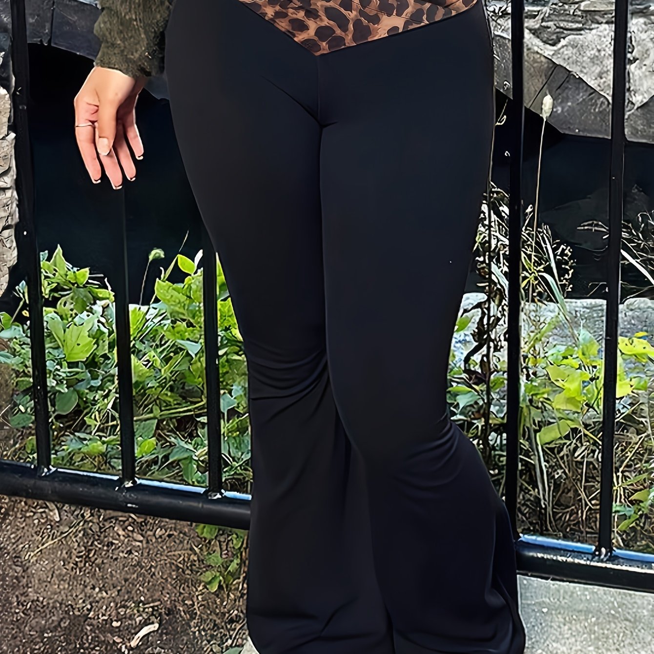 TEMU 2025 Street Style Leopard Print Casual Tight Fit -inspired Slightly Flared Pants