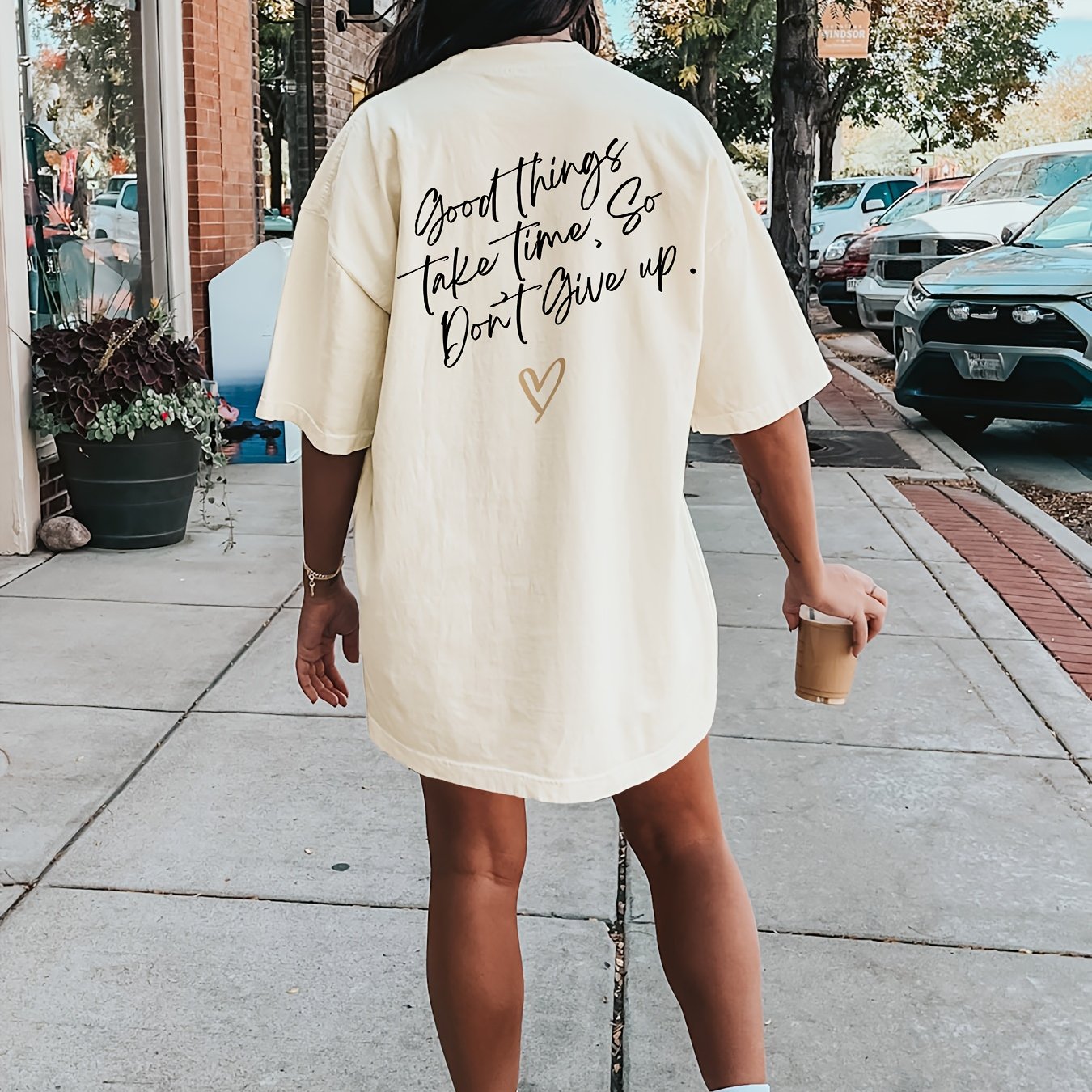 Graphic Print Crew Neck Tee Dress, Casual Short Sleeve Dress For , Women's Clothing