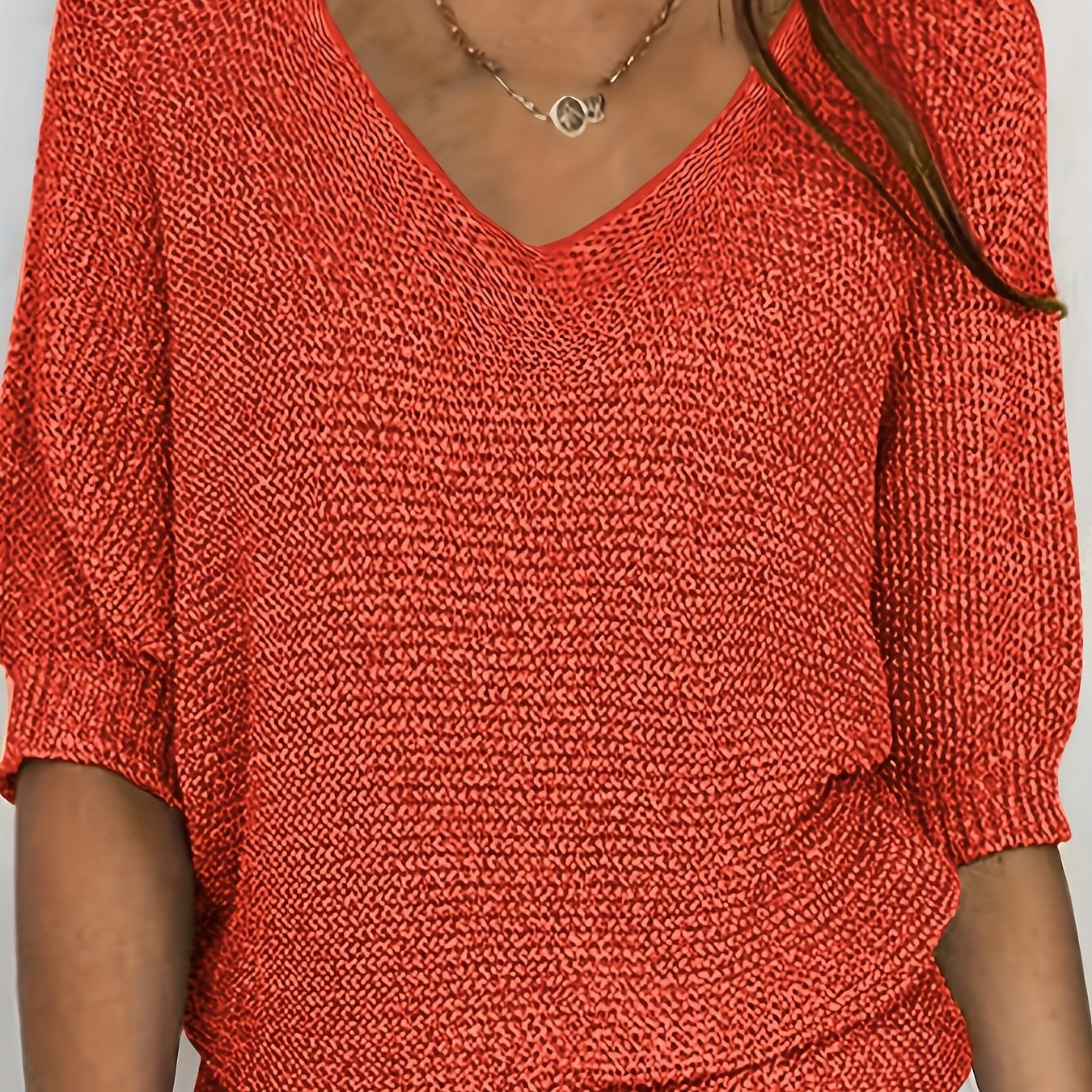Image of New Women's Dress One-piece Fashion Sweater Ladies Autumn Wear Fall Winter Season Spring Summer Style V-neck Easy Design Casual Short Sleeve Top Beautiful Style