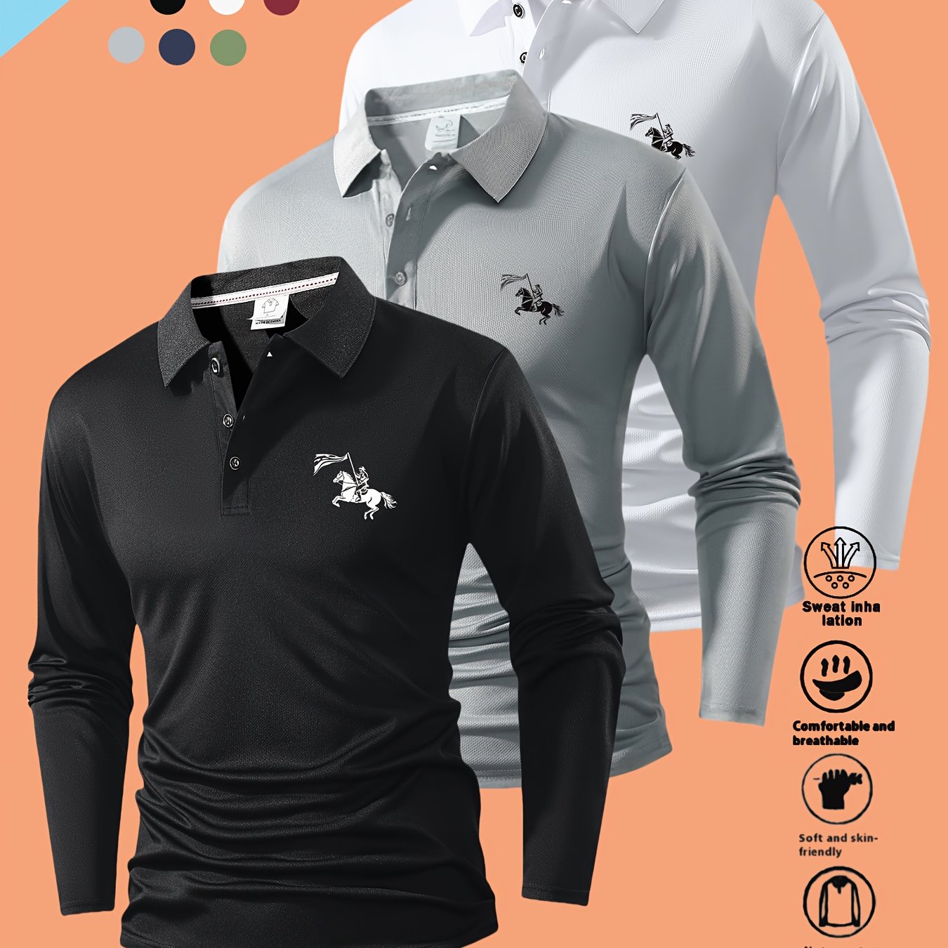 TEMU 3pcs Men's Casual Fashion Collar Shirt Set - Comfortable Short Sleeve, Breathable Fabric, Fashionable Tie Button, Perfect For Business, Travel,