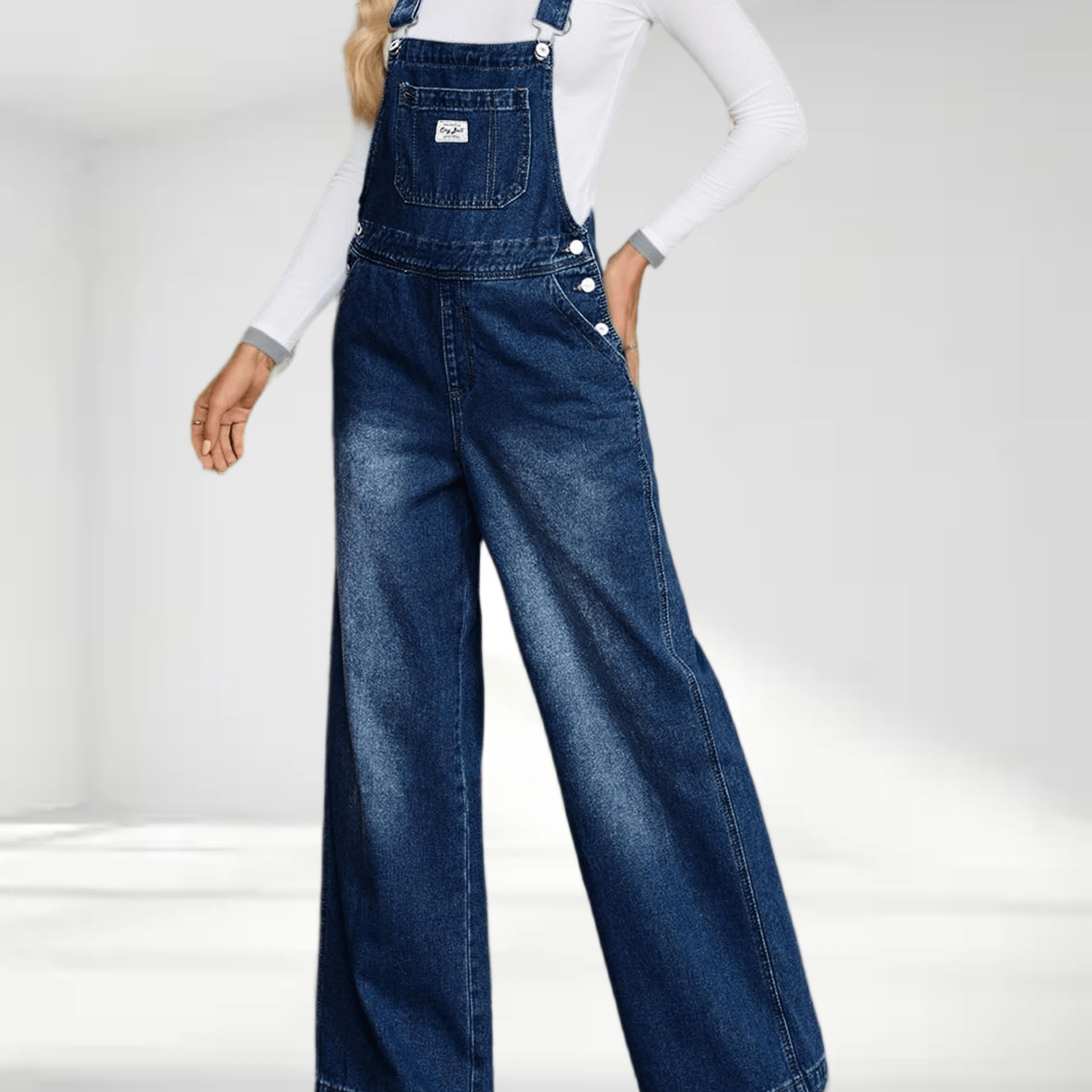 Women's Denim Bib Overalls Adjustable Straps Wide Leg Loose Long Jumpsuit With Pockets