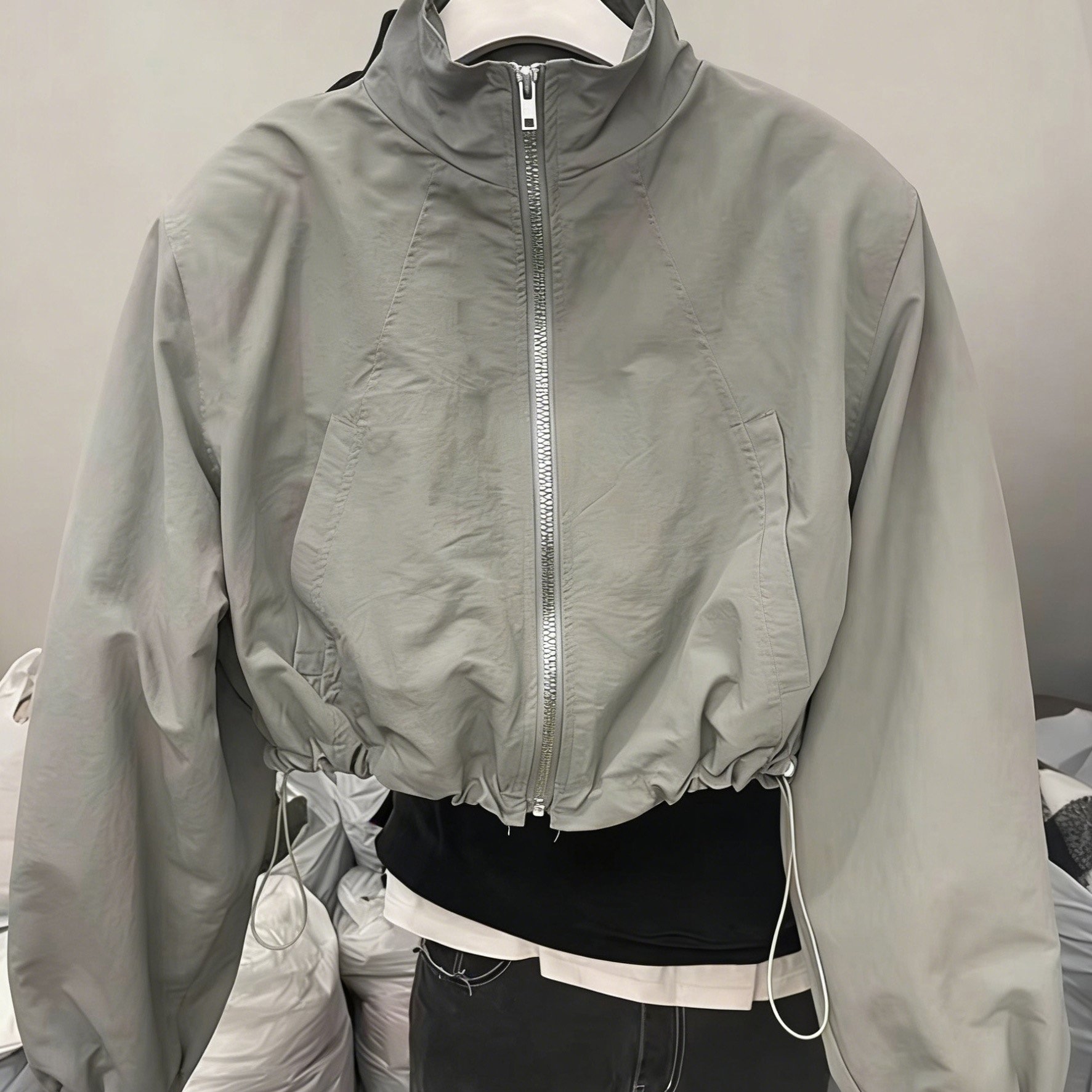 TEMU Lightweight Jacket Coat Top Women's Collar Short Length Zipper Cardigan Loose Drawstring Waist Long Sleeve Outerwear Daily Casual Versatile Easy