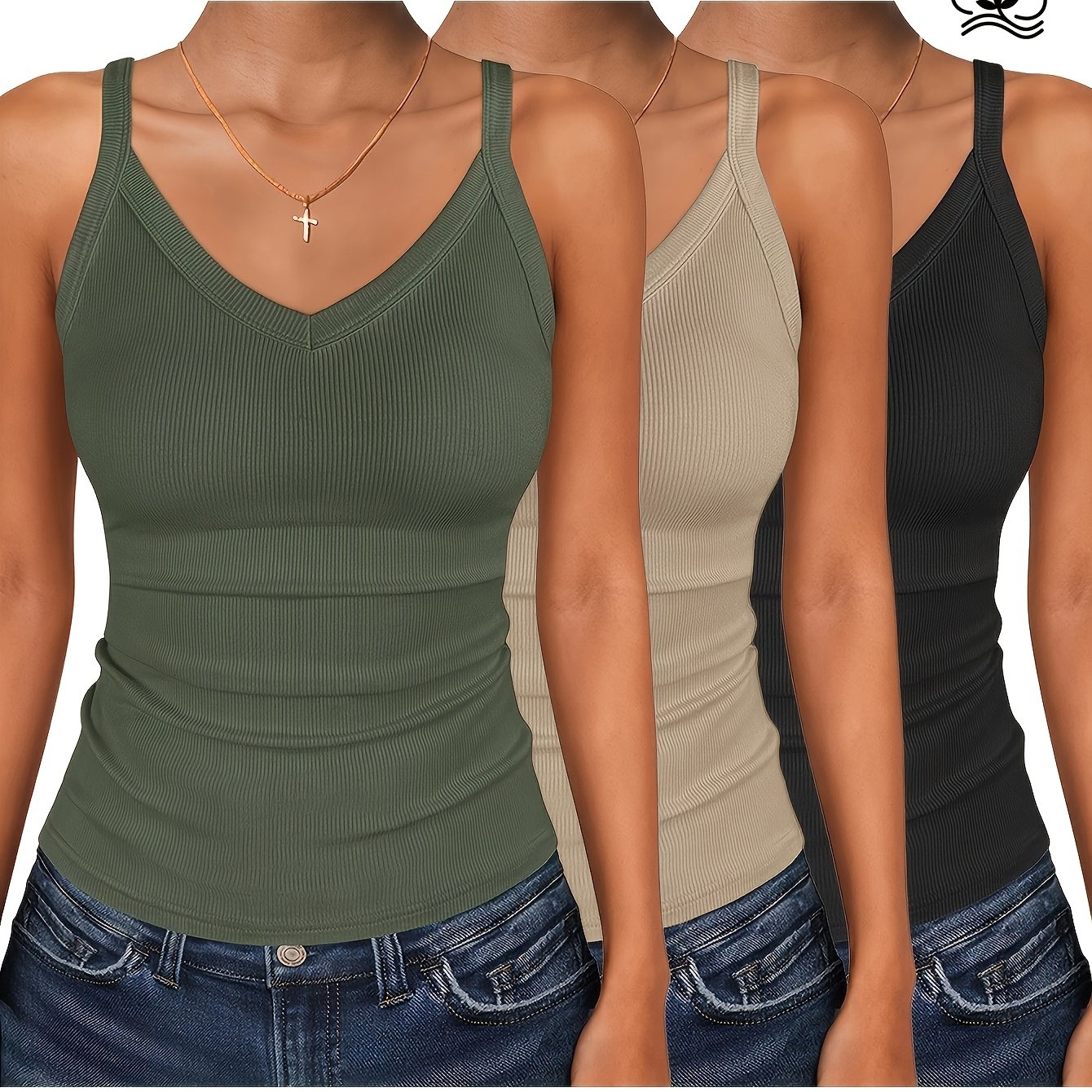 E-shop Dreiteiliges Damen Freizeit Top Ärmellos V-Ausschnitt T-Shirt Modisches Bequemes Basic Slim-Fit Trägerloch Ärmelloser Westen