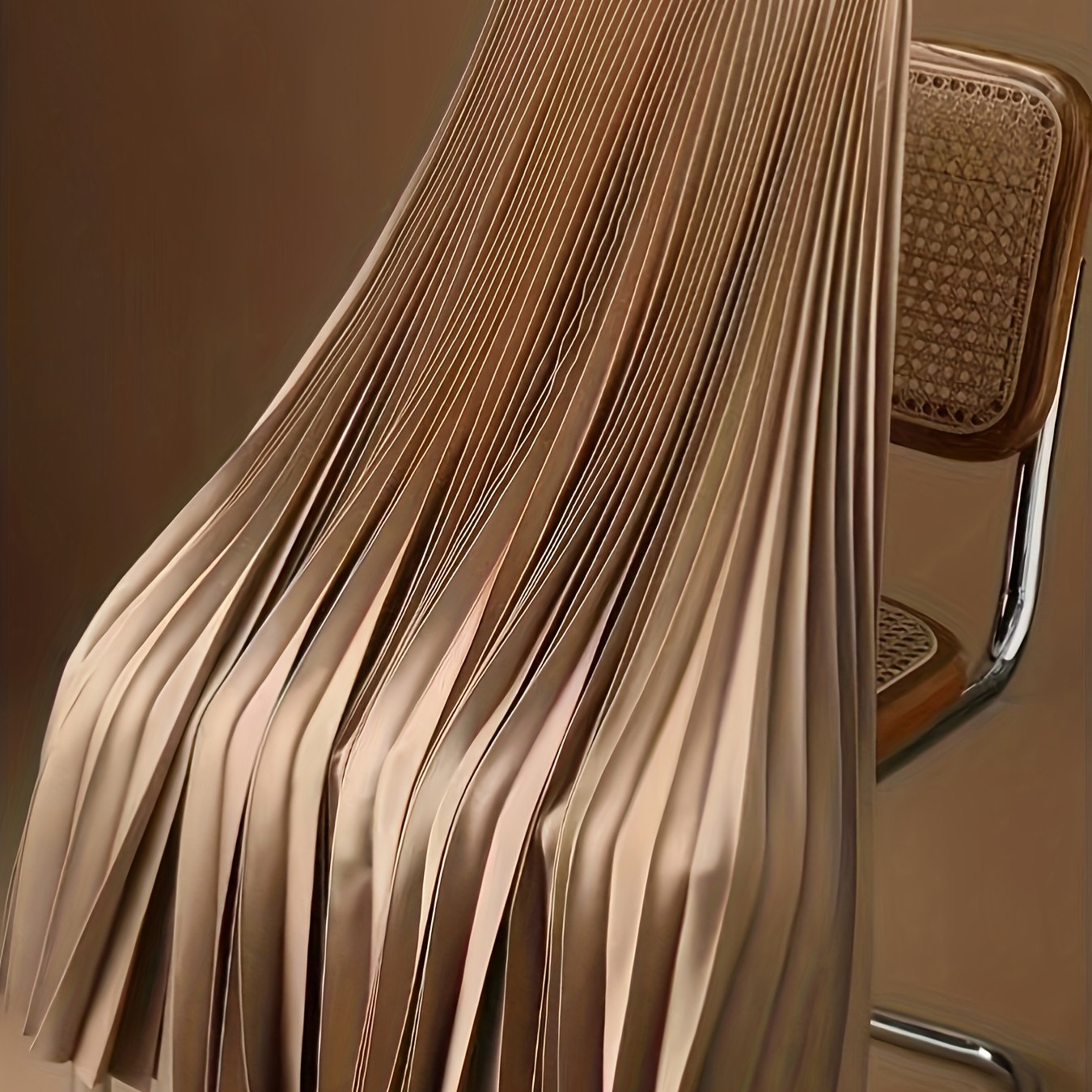 TEMU Glossy Coffee-colored Pleated A-line Midi Skirt, High-waisted, Conceals , Mid-length Over The Knee, With Lining, Double-layered Pleated Skirt,