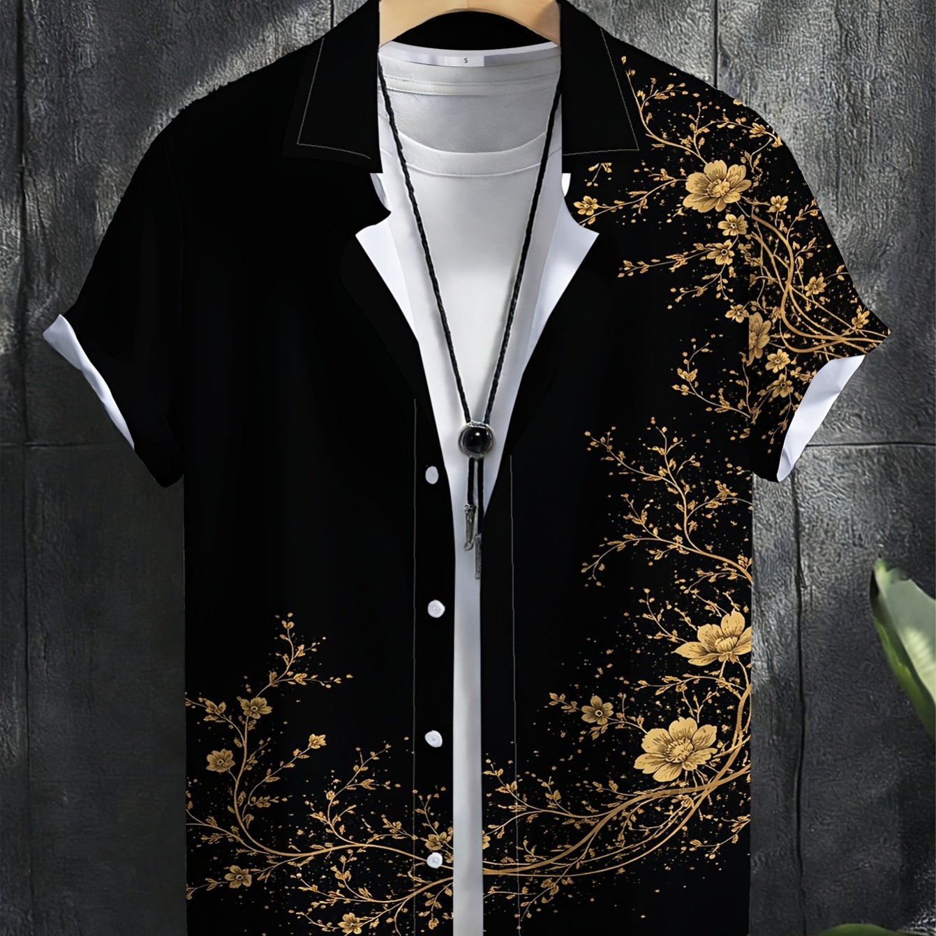 TEMU Men's Casual Geometric Pattern Printed Short-sleeved Shirt, Lapel Casual Beach Top, Suitable For Wearing During Holidays. Daily Outfit