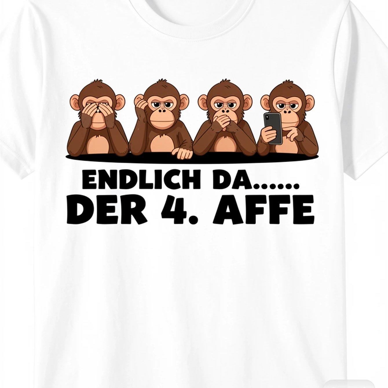 T-shirt With 3 Monkeys And 1 Monkey Design | Casual Crew Neck, Stretch, Regular Fit, Geometric Pattern, Perfect For Men