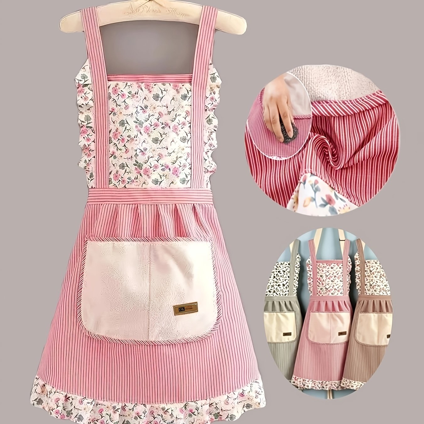 TEMU 1pc Women's Apron, Random Logo, Cute Japanese Korean Style, Available, Washable Bib Apron, Back Buckle Cover, 3d Large Pocket Apron,