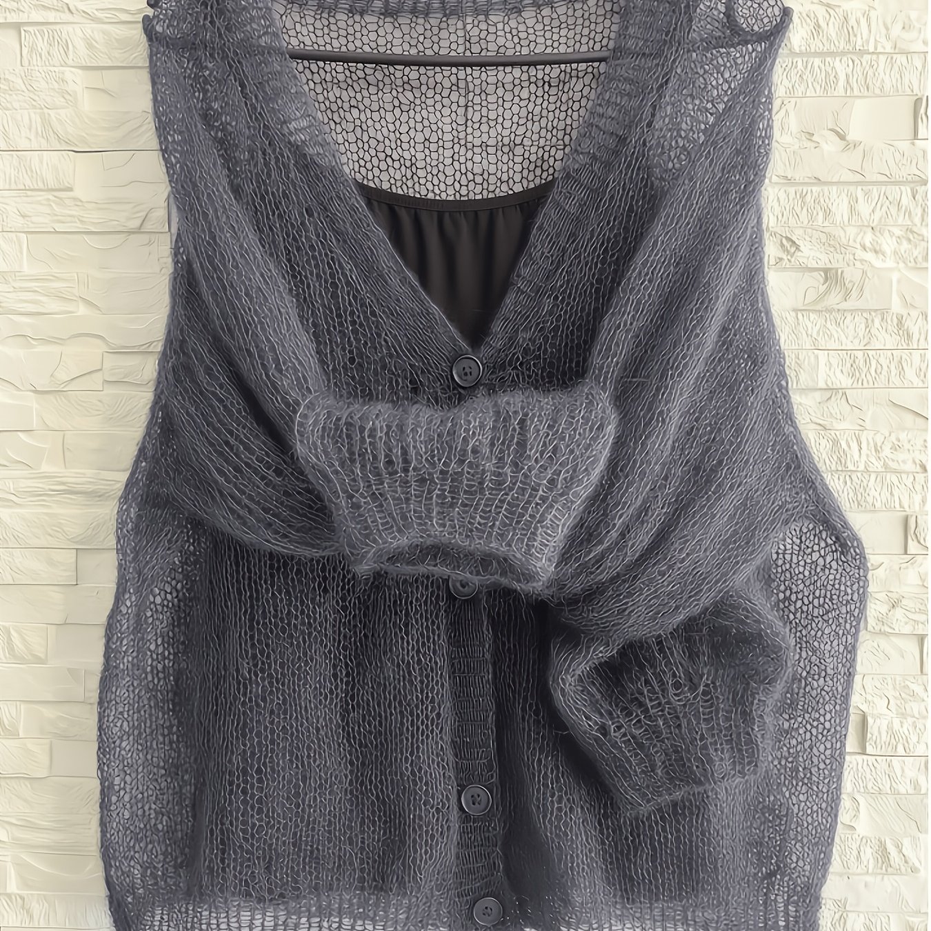 TEMU Women's V-neck Thin Cardigan, A Single-piece Lazy-style Single-breasted Outerwear. Designed For And Removal, This Versatile Hollow-out Piece