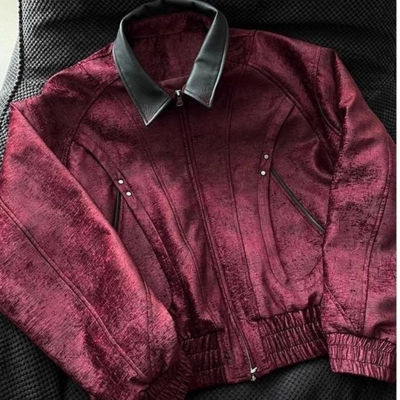 Image of Super High-end Cool Men's Jade Embroidered Shadow Jacket Dark Wine Red Spring And Autumn Casual 's Style Amber Streamer Style