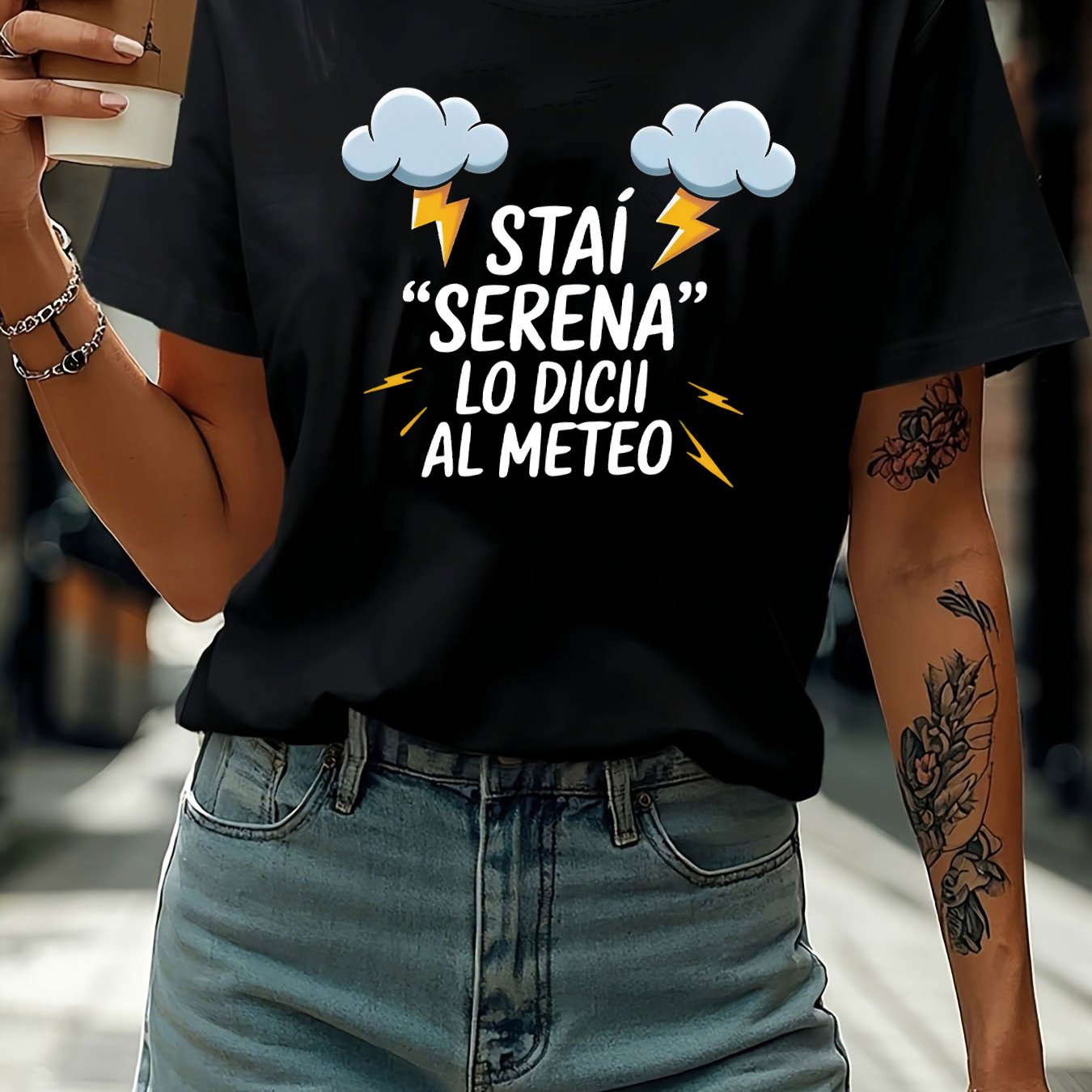 TEMU Women's Italian T-shirt "staí '' This " Short Sleeve Crew Neck Top - Italian Lettering Print Blouse-compatible For Spring/summer Casual Wear,