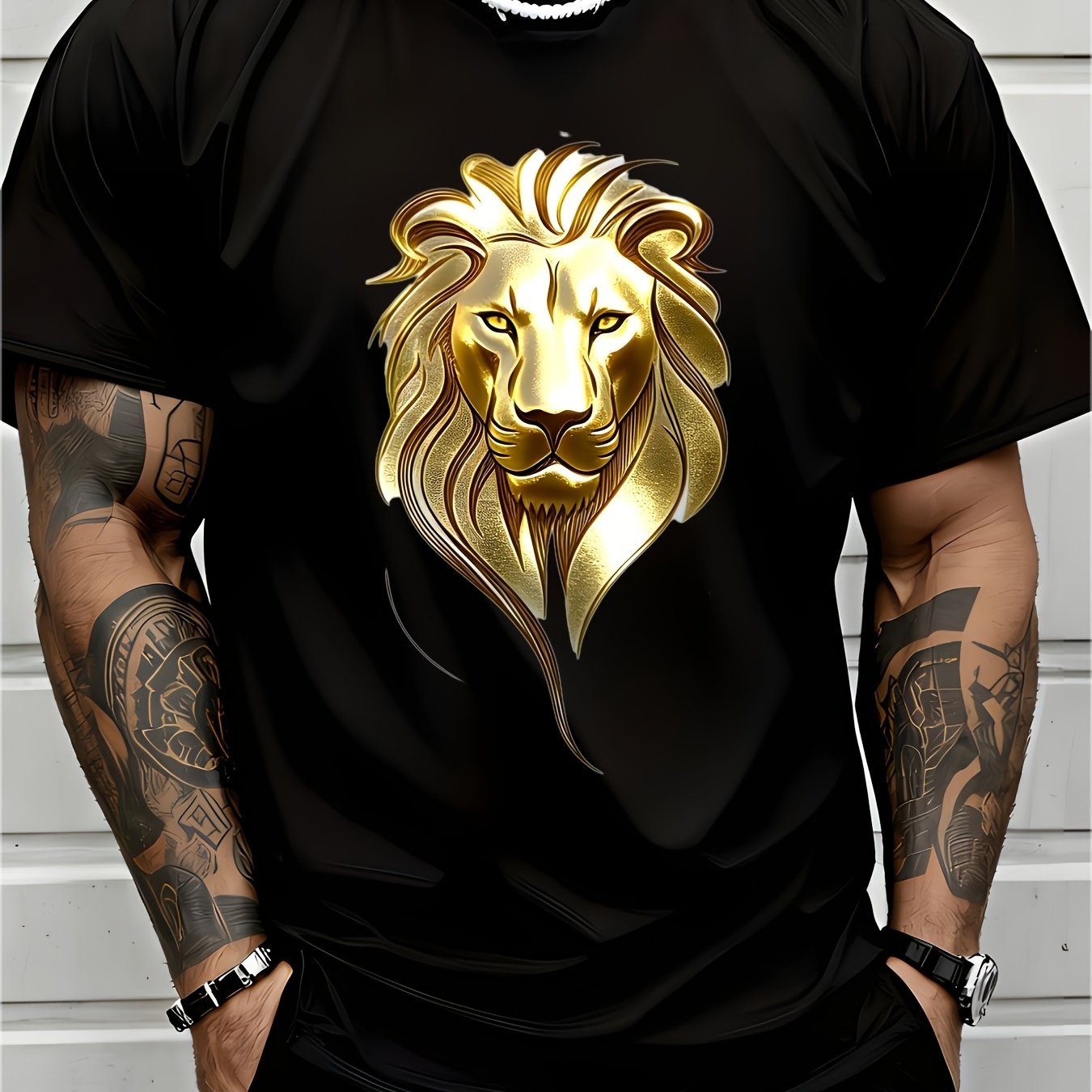 Men's , Suitable For , With A Stylish Lion Mane Design, Round-neck Badge Is Perfect For Casual Wear, And Badge Highlights Men's Fashion Style