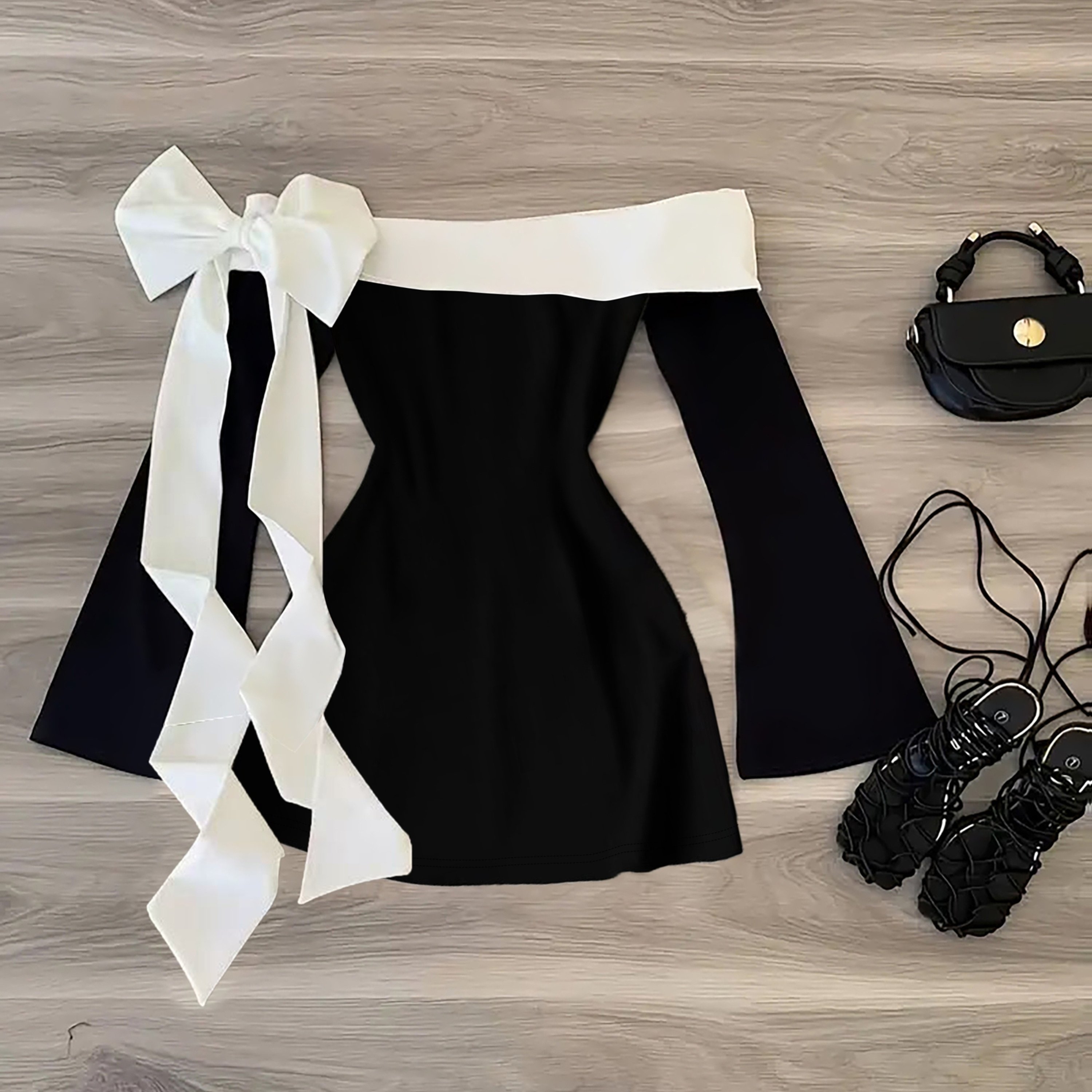 TEMU Un elegante vestido de mujer con colores , que un diagonal y una decoración de , vestido corto ajustado es a la vez sexy y lindo.