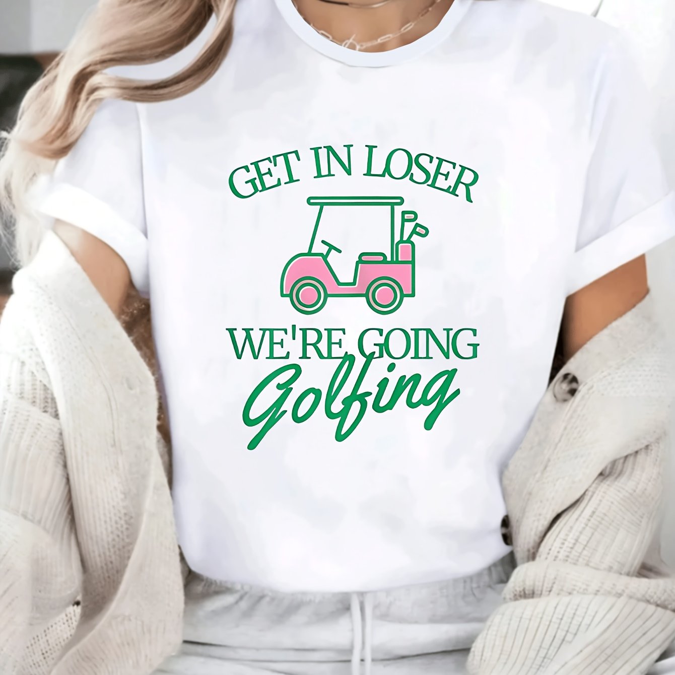 TEMU T-shirt d'été pour femmes - ", Going Golfing" - T-shirt imprimé à col rond, facile à , confortable et décontracté