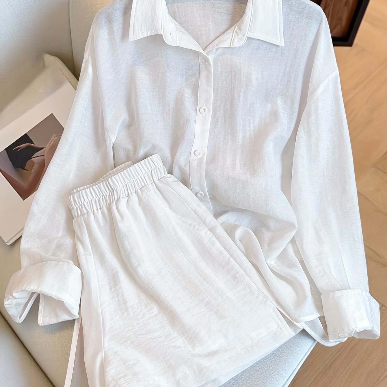 TEMU Nuovo top casual da donna con , camicia elegante e , set due pezzi da donna in con shorts facili da indossare