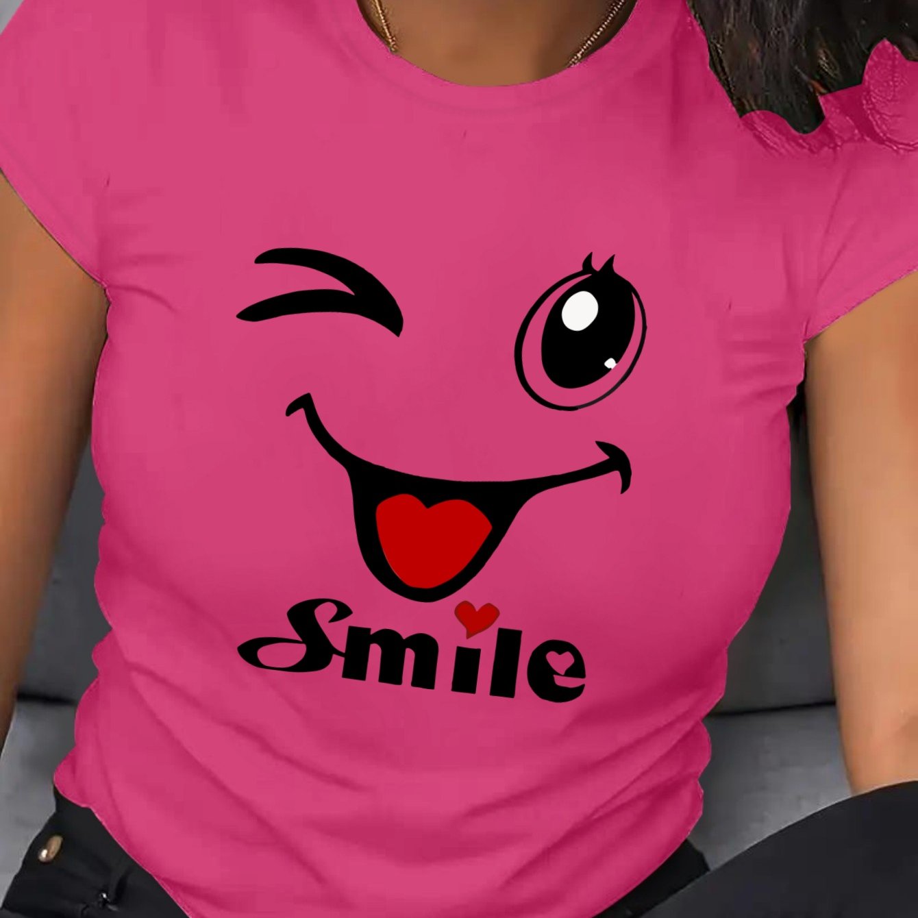 TEMU Nieuw Cartoon Dames Los T-shirt in Plus Size, Geschikt voor Lente en Zomer, met Ronde Hals en Veelzijdige Korte Mouwen, Gemaakt van Comfortabele